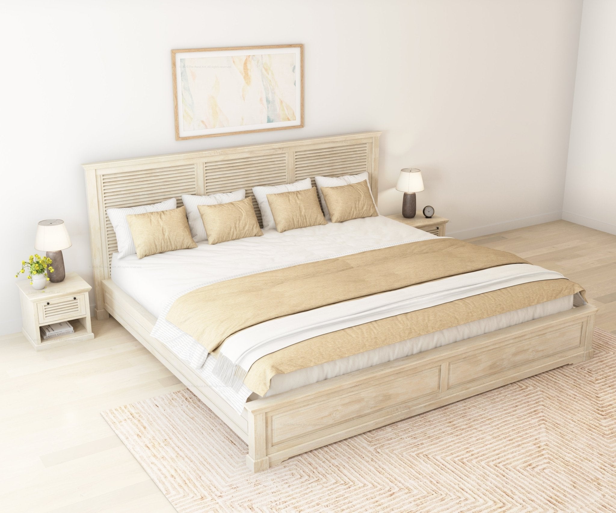 Costa Mesa Solid Wood Platform Bed Louvered Slatted Headboard