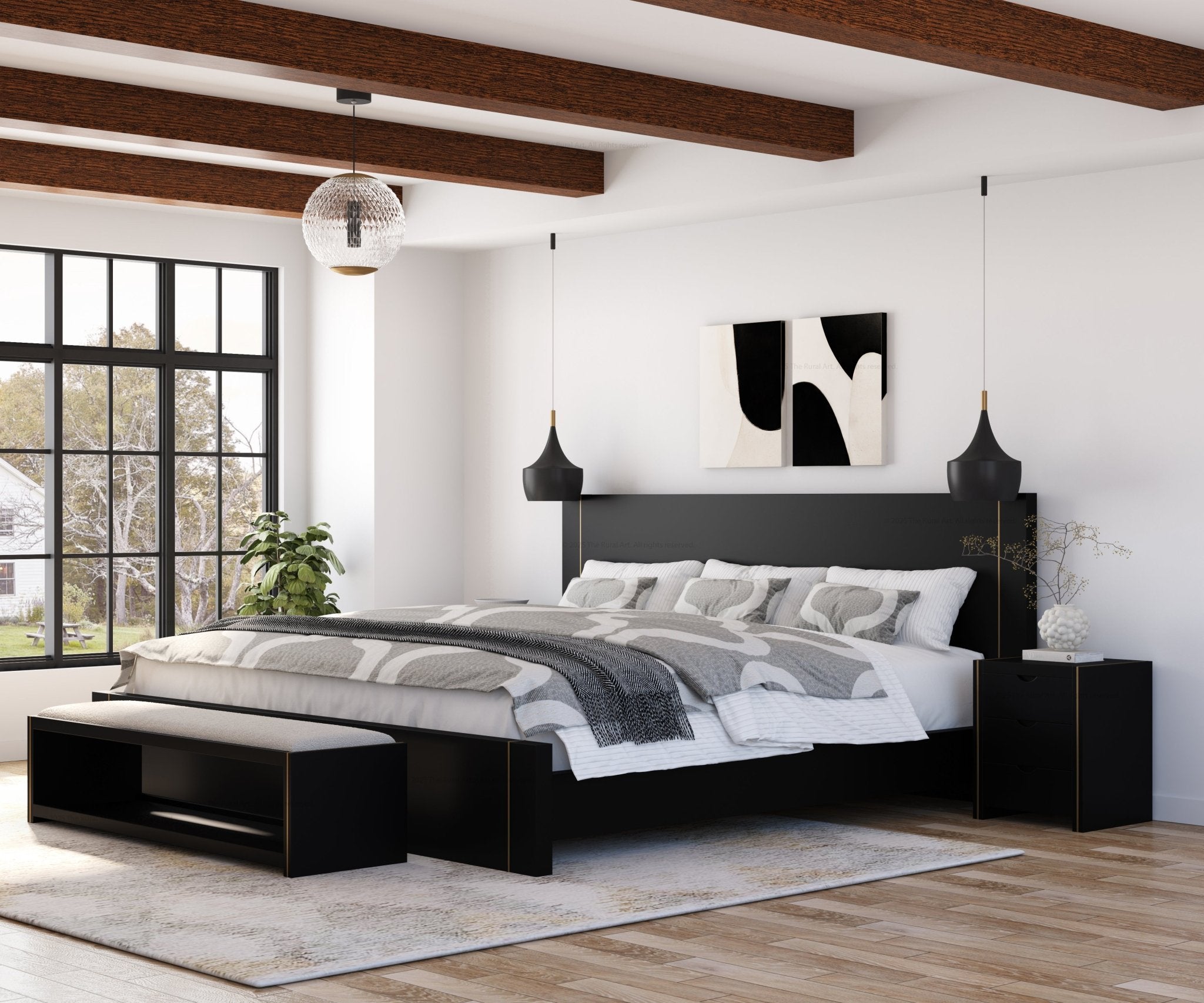 Branson Solid Wood Bedroom Collection with Brass Inlay Detailing
