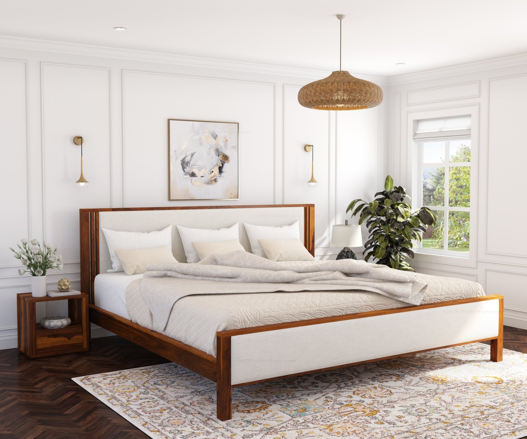 San Marino Premium Solid Indian Rosewood Upholstered Platform Bed