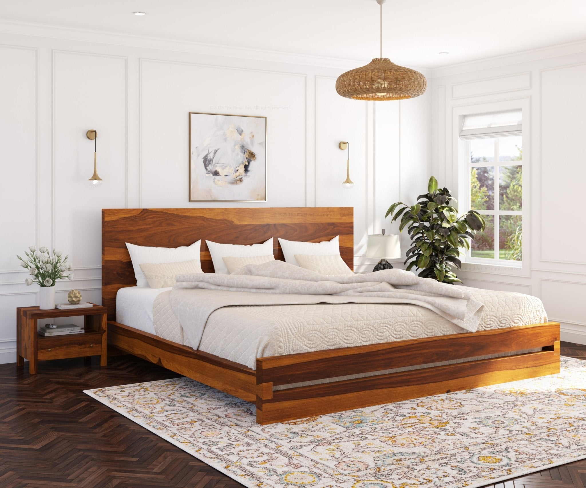 Lompoc Rustic Solid Wood Platform Bed Modern Minimalist Design