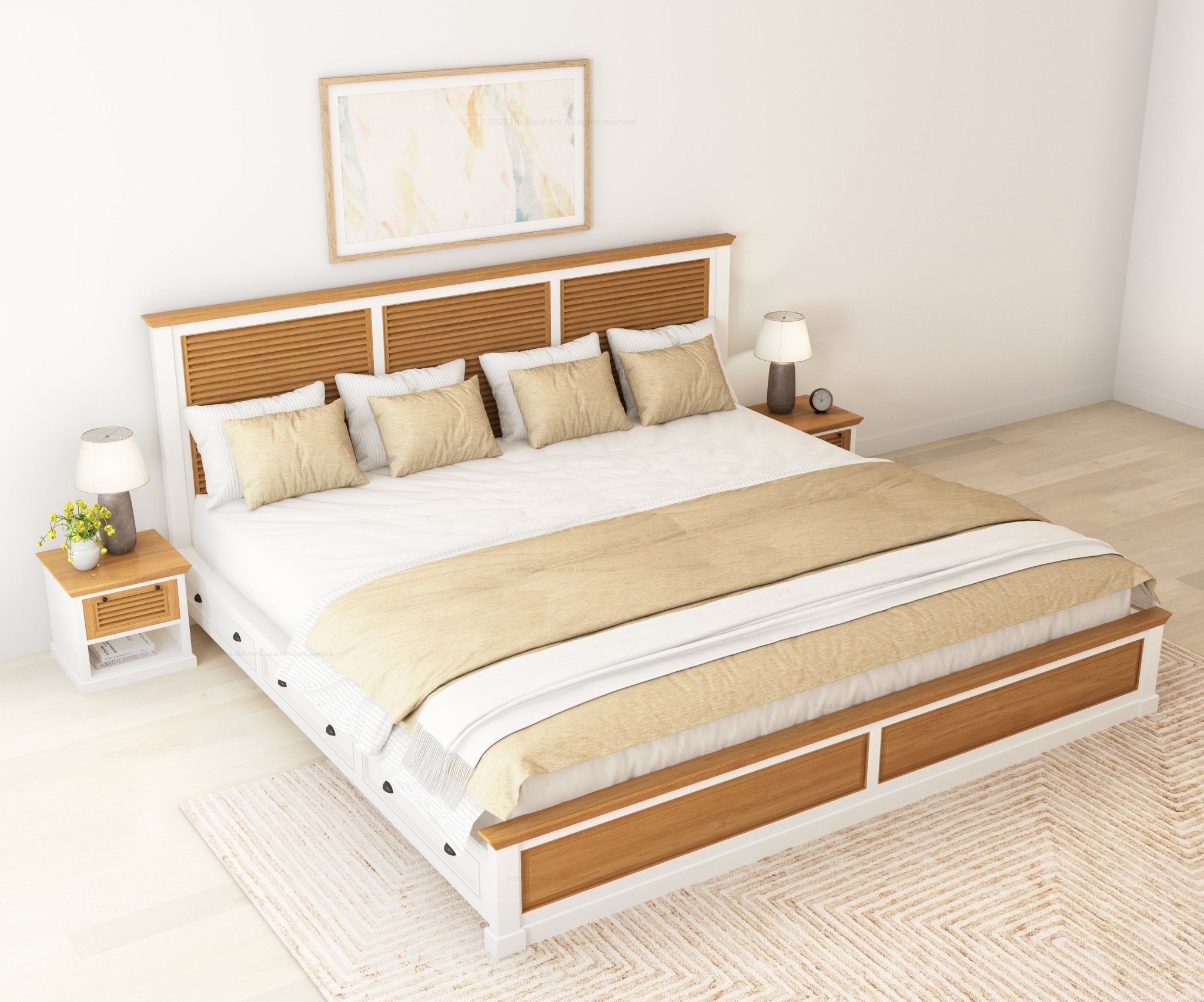 Sylacauga Dual-Tone Shutter Slatted Platform Bed with Storage Drawers