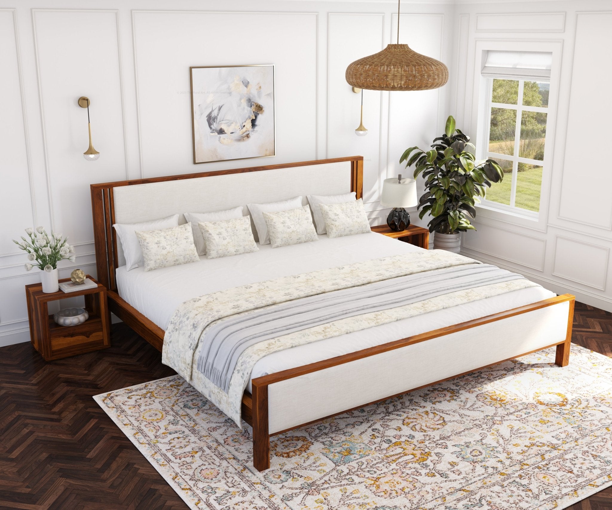 San Marino Premium Solid Indian Rosewood Upholstered Platform Bed