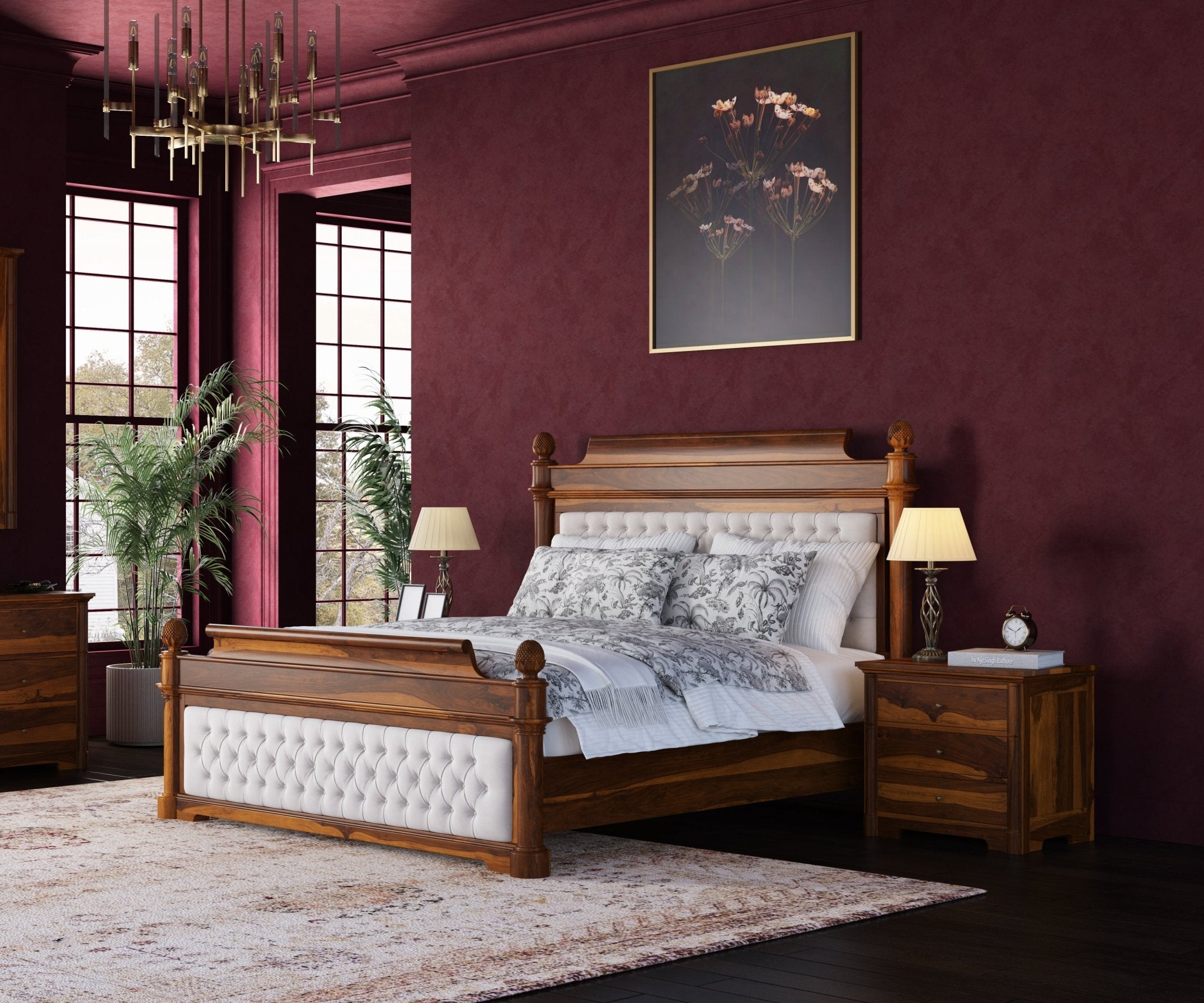 Abilene Solid Wood Platform Bed with Hand Tufted Upholstered Headboard