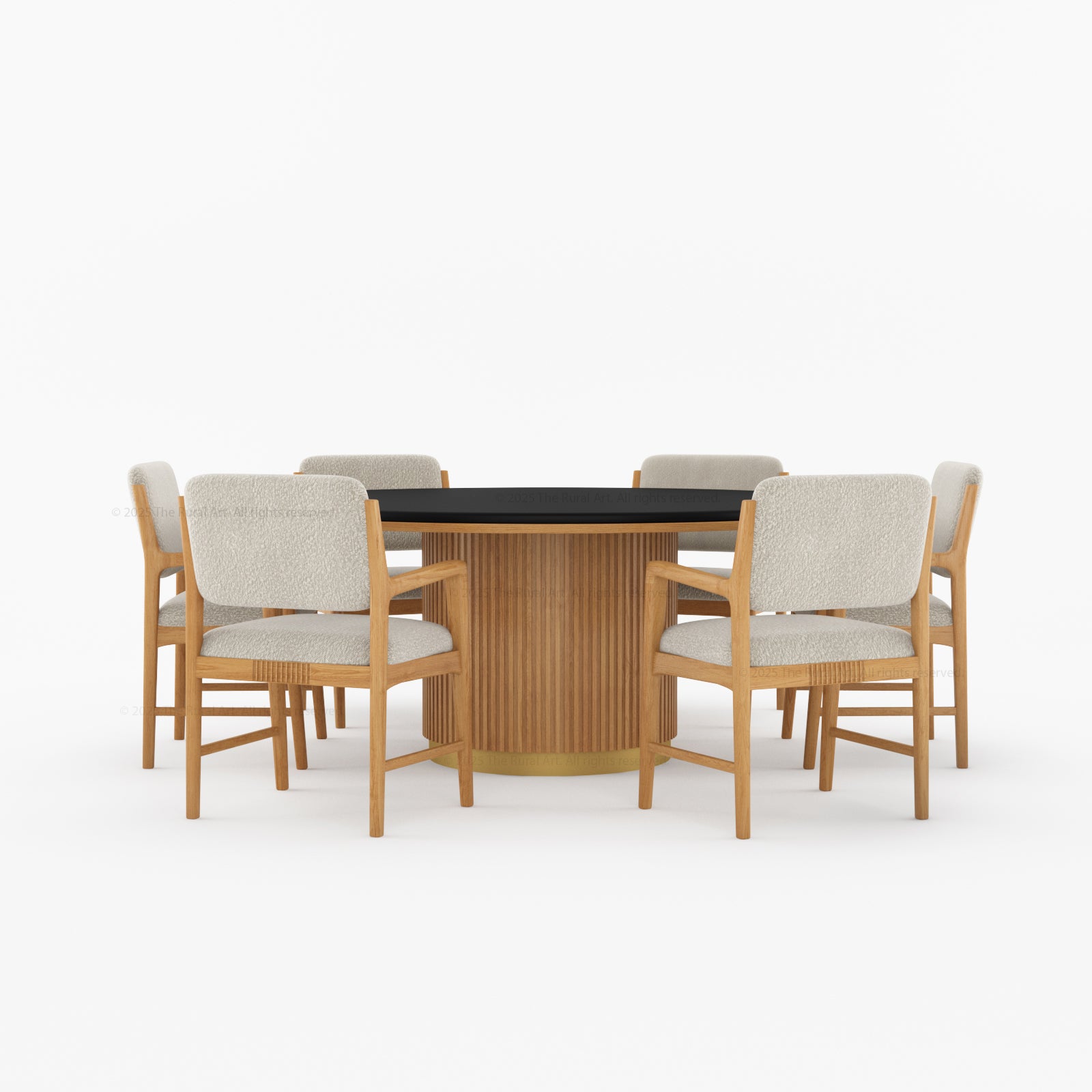 Auburn Fluted Round Dining Table and Chair Set Made of Solid Wood