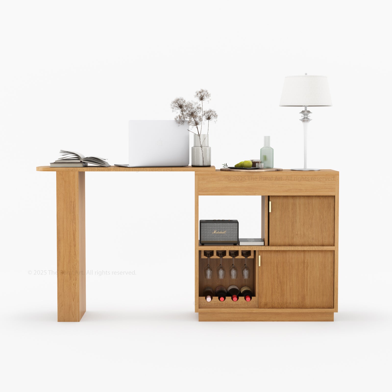 Palo Alto Folding Bar Desk Cabinet | Solid Wood with Wine Storage