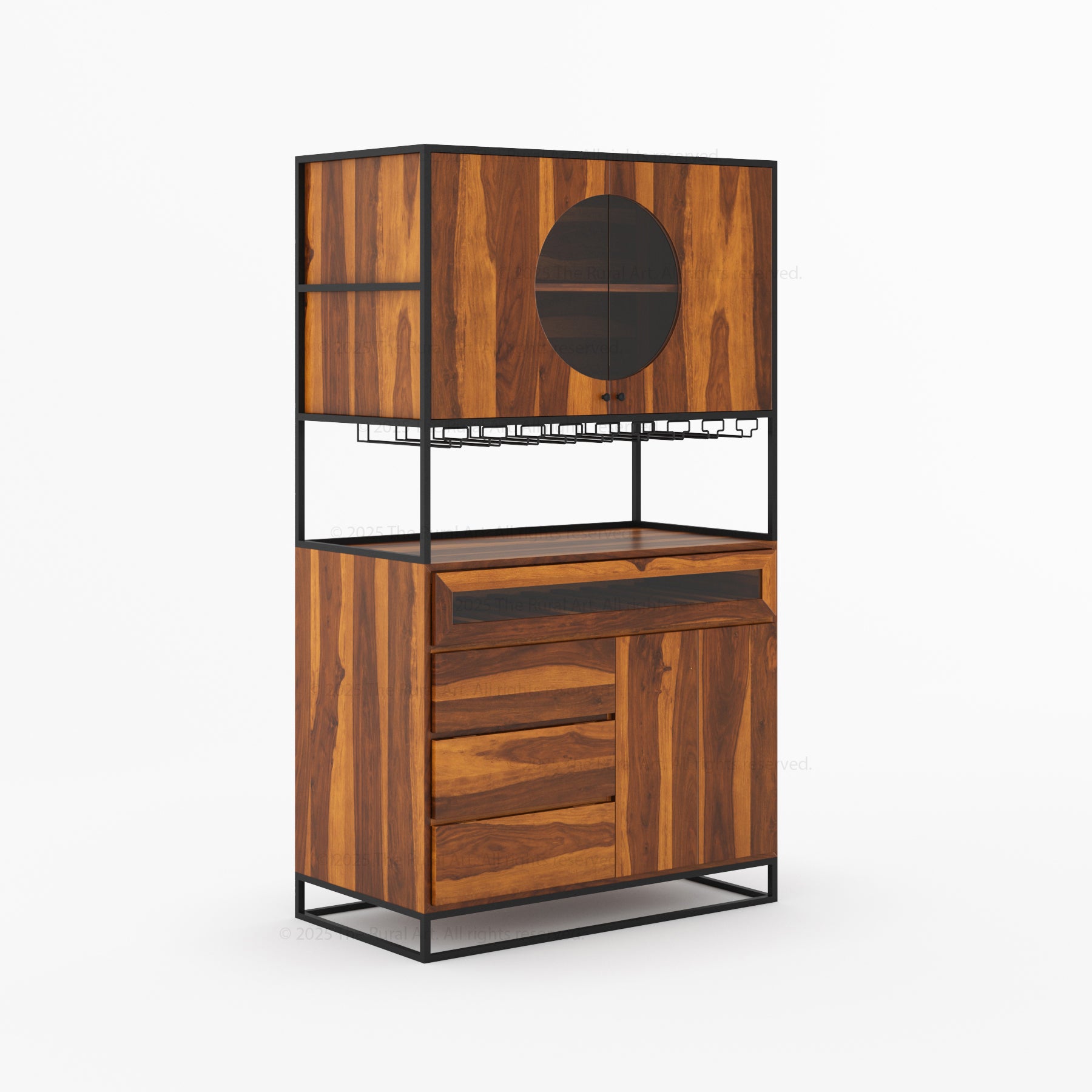 Parma Solid Wood Home Bar Cabinet with Wine Rack & Glass Holders