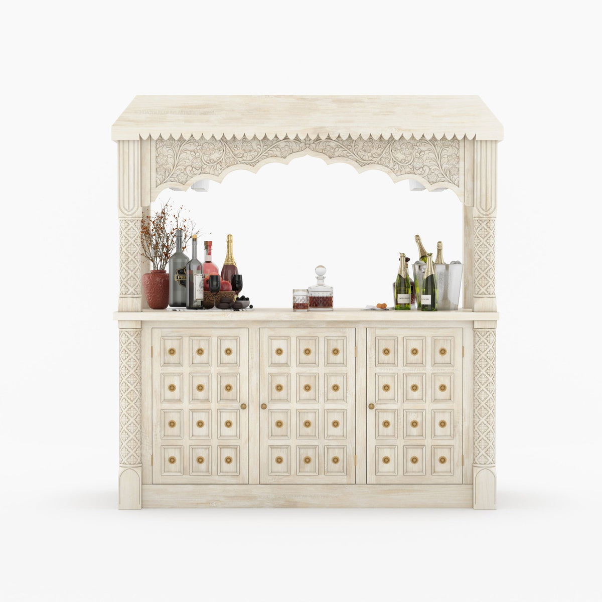 Monterey Hand-Carved Solid Wood Wine Bar Sideboard Cabinet
