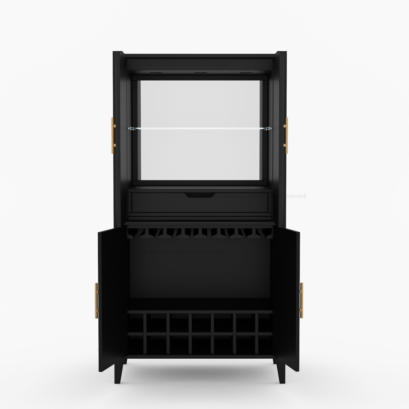 Monarch Solid Wood Wine Bar Cabinet & Counter Set with Glass-Back Display