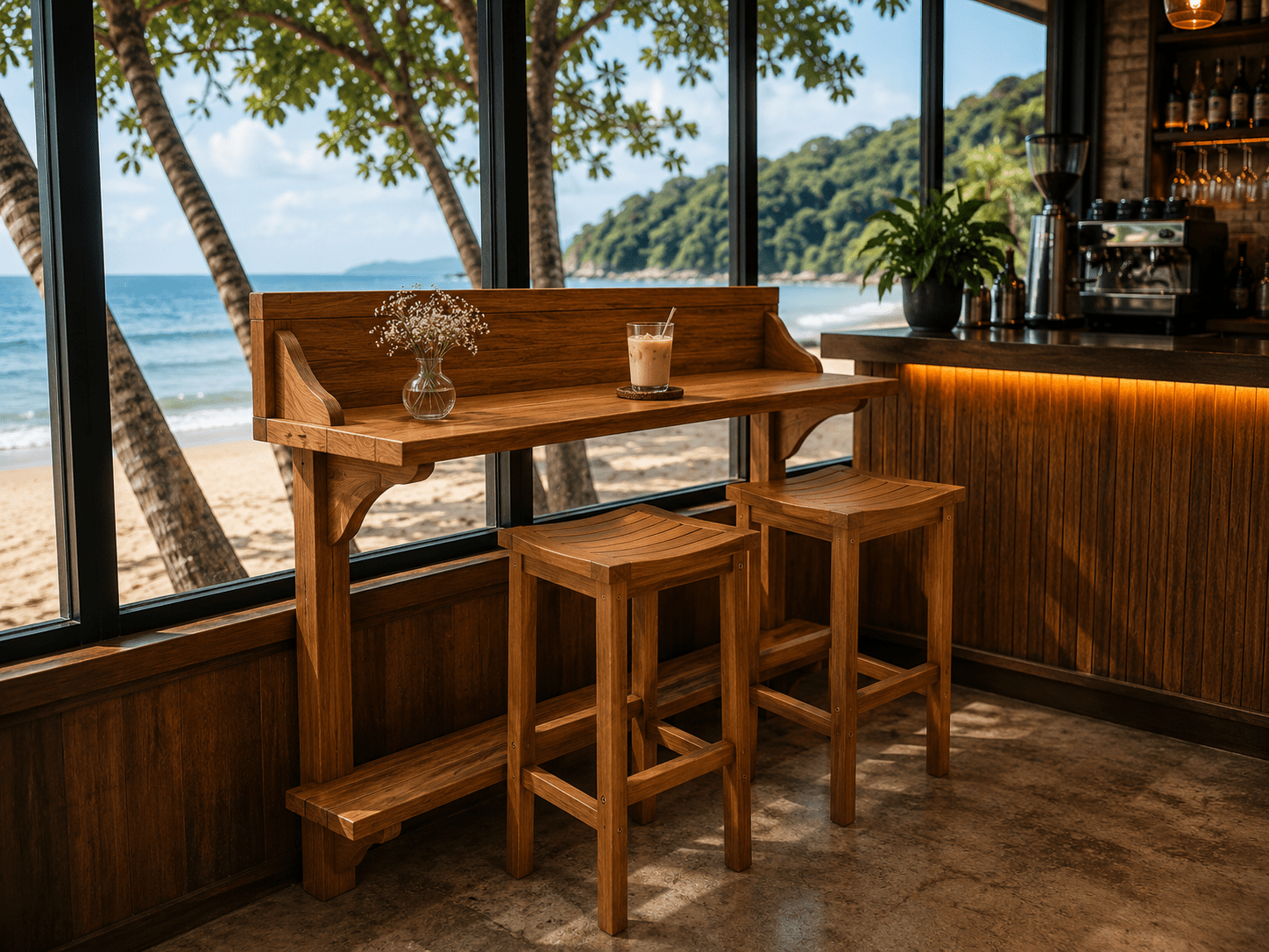 Homer Solid Teak Wood Outdoor Bar Table