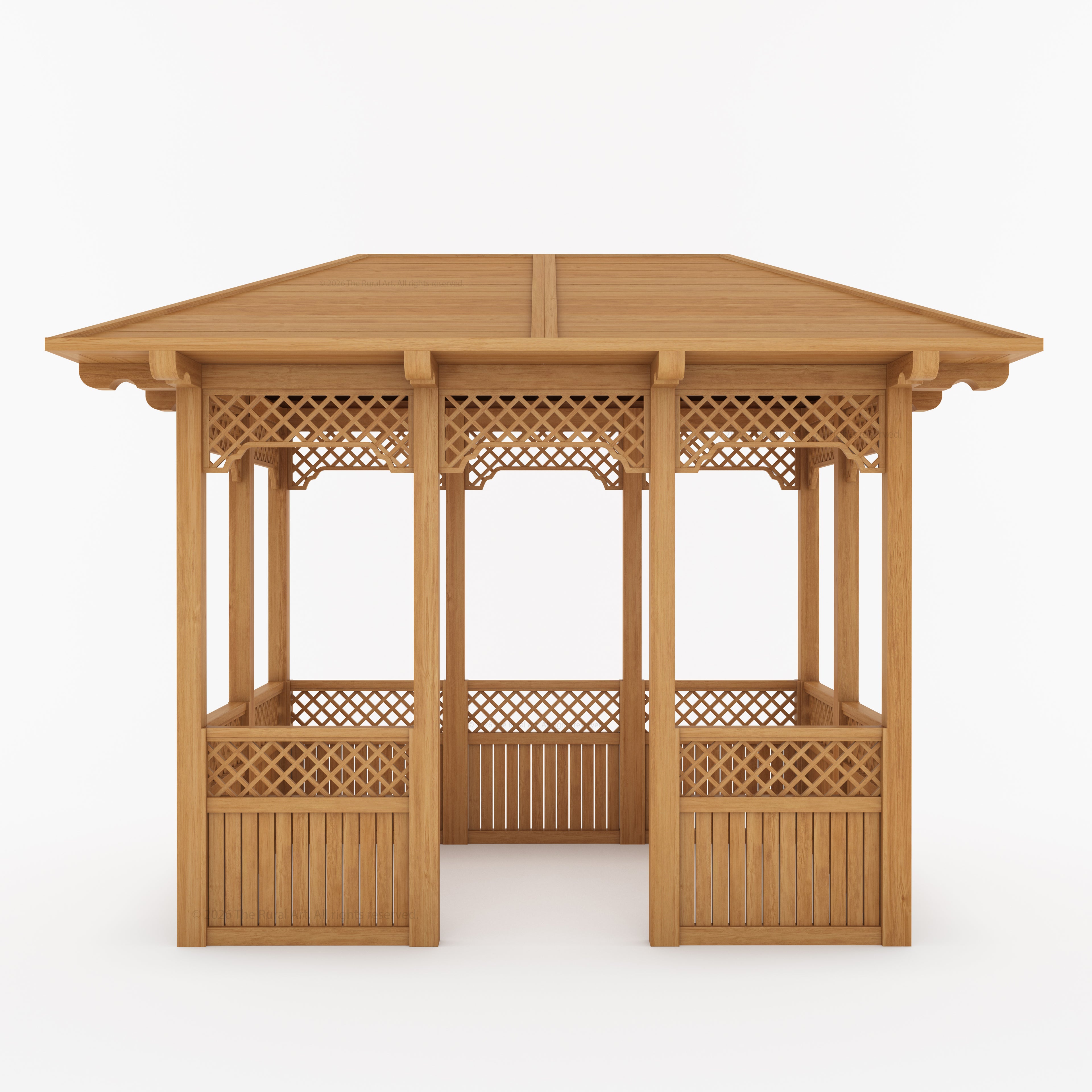 Saratoga Teak Wood Outdoor Garden Gazebo with Decorative Lattice Panels