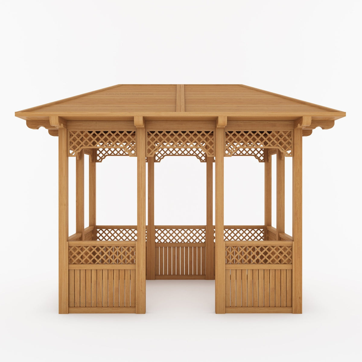 Saratoga Teak Wood Outdoor Garden Gazebo with Decorative Lattice Panels