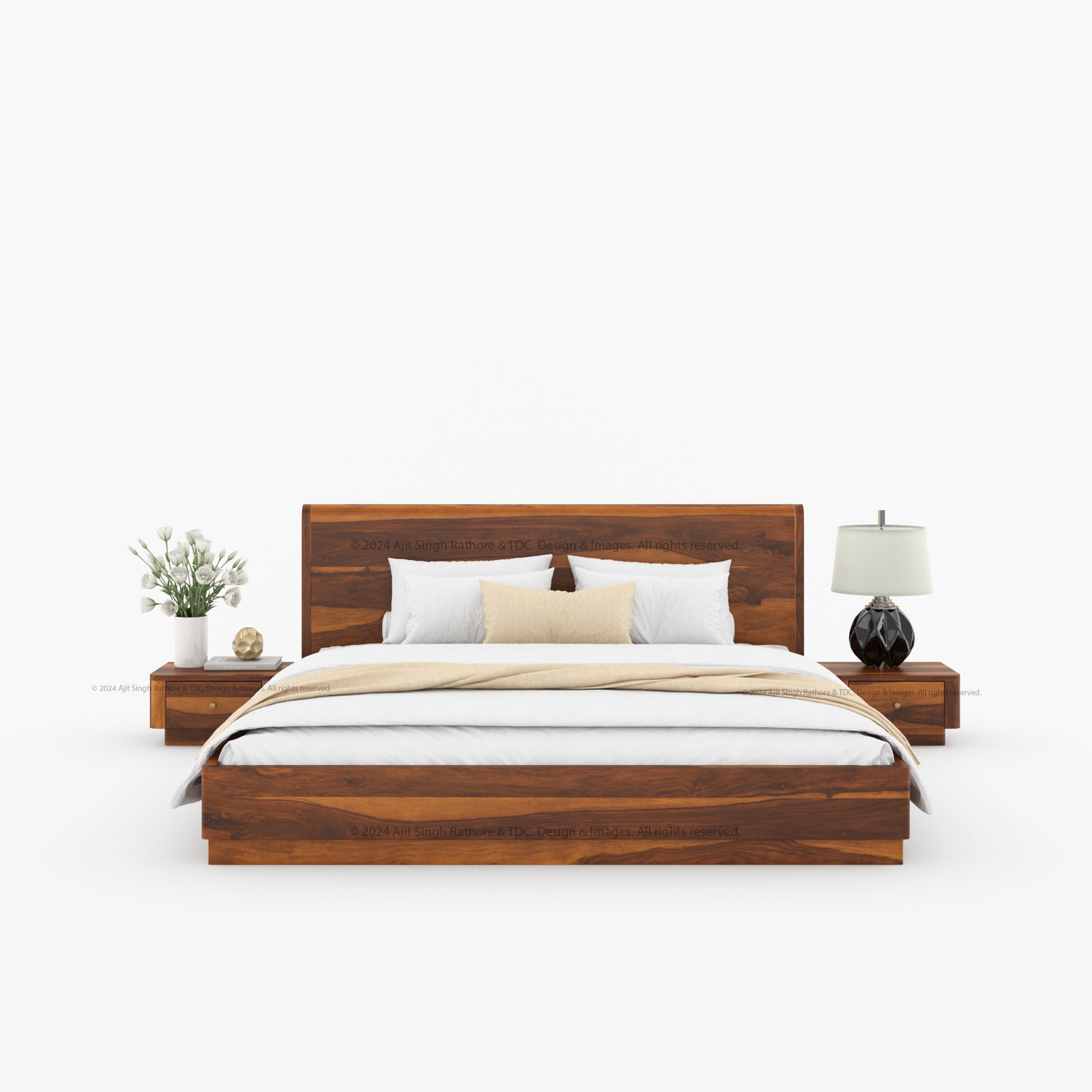 Auburn Solid Wood Pedestal Bed With Curved Edge Headboard