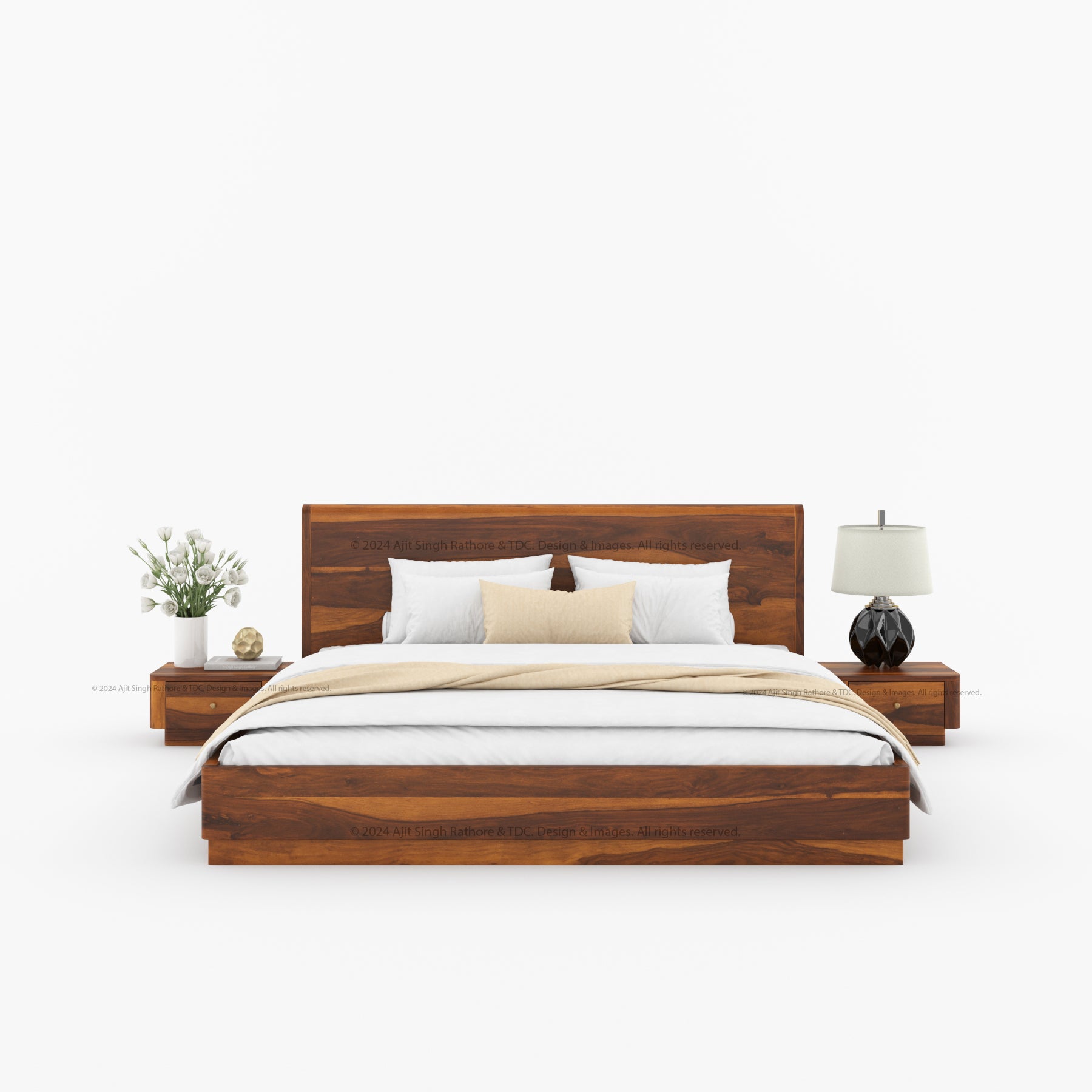 Auburn Solid Wood Pedestal Bed With Curved Edge Headboard