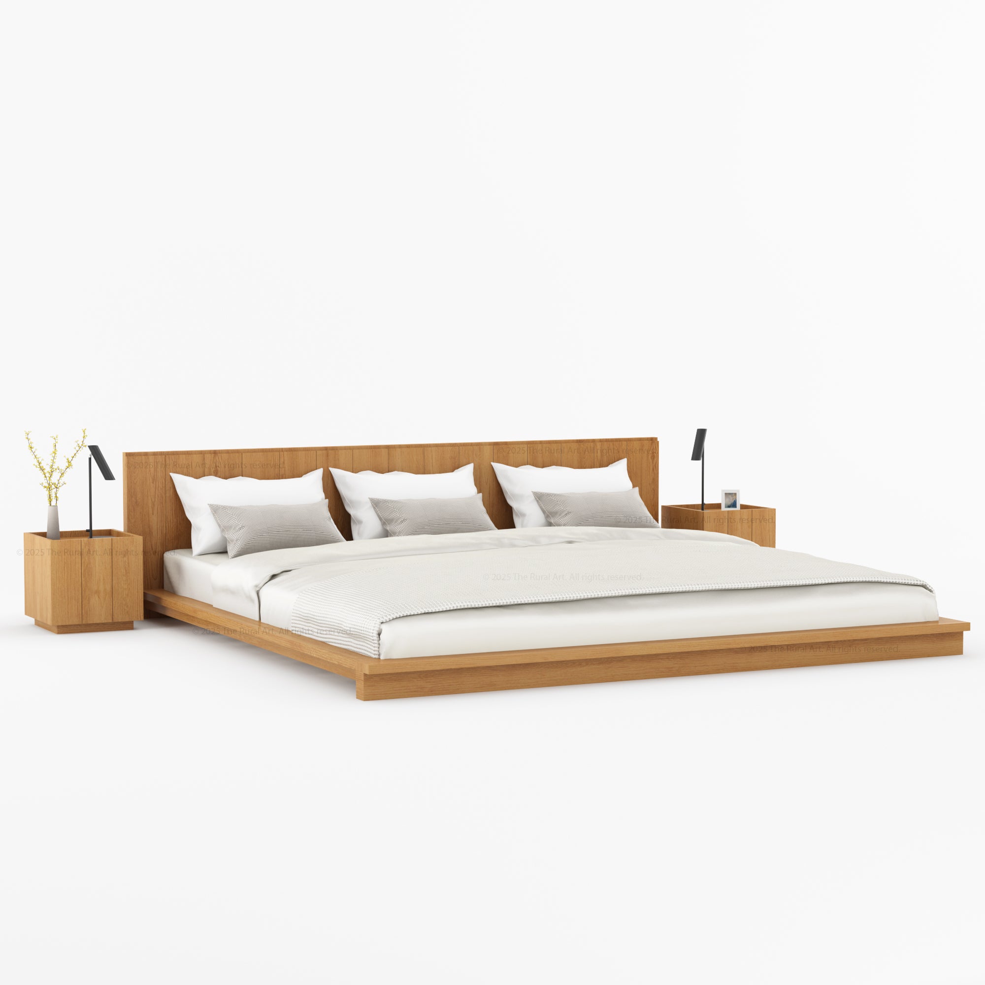 Sierra Vista Teak Wood Platform Bed with Vertical Slat Headboard