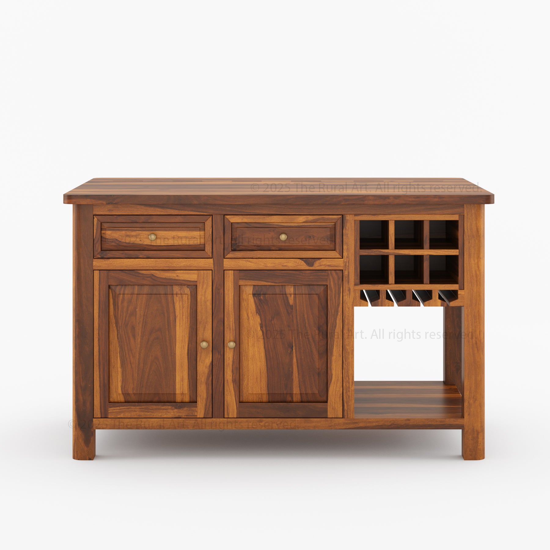 Trenton Solid Wood Kitchen Island – Drop Leaf Countertop & Wine Storage