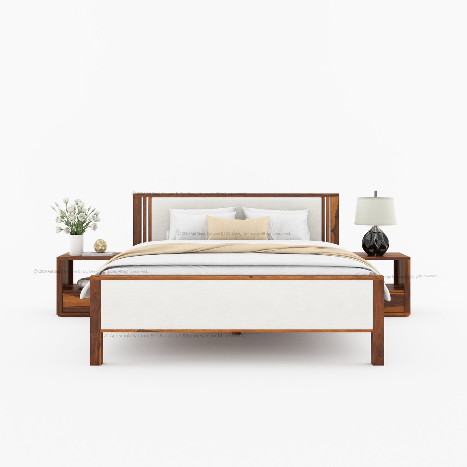 San Marino Premium Solid Indian Rosewood Upholstered Platform Bed