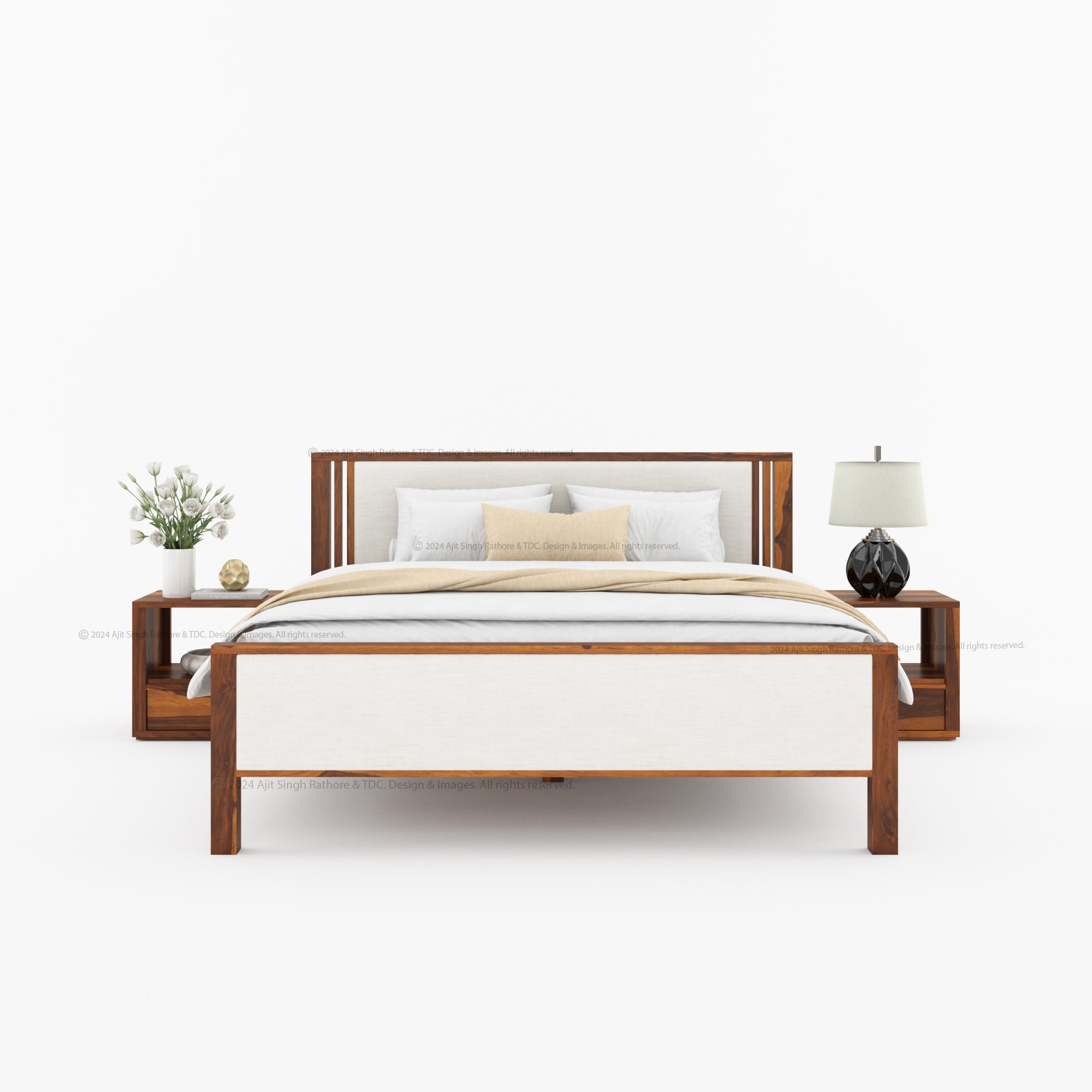 San Marino Premium Solid Indian Rosewood Upholstered Platform Bed