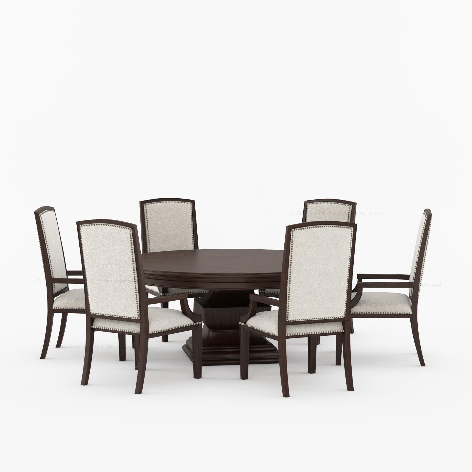 Scottsdale Round Pedestal Solid Wood Dining Set with Upholstered High-Back Chairs