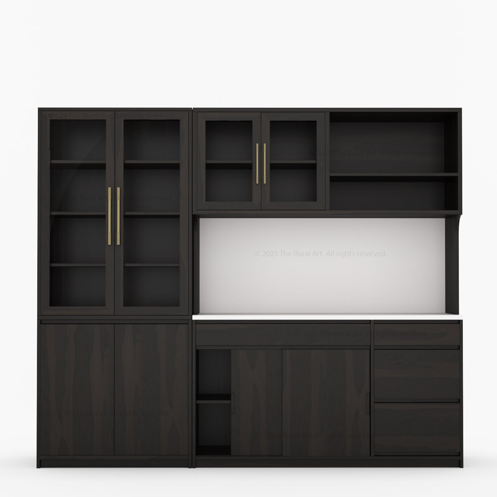 Girtin Solid Wood Wine & Coffee Bar Hutch with White Quartz Countertop – 99” Width