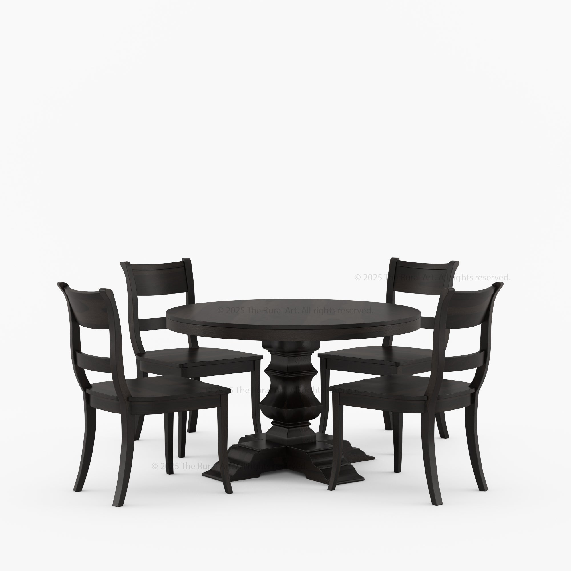 Benton Round Solid Wood Pedestal Base Dining Table and Chair Set