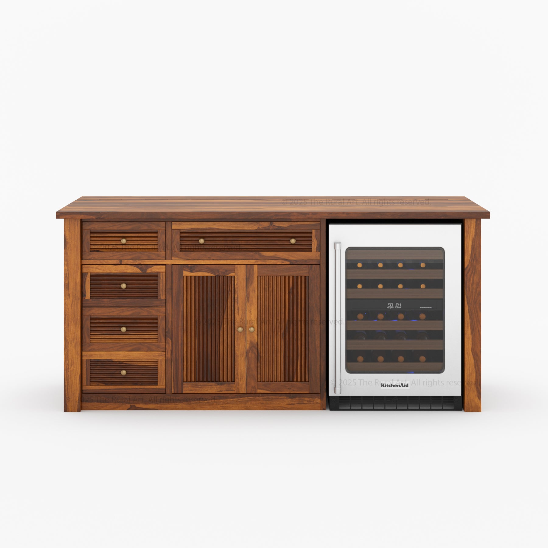 Tuscumbia Solid Wood Kitchen Island with Wine Refrigerator Space & Drop Leaf