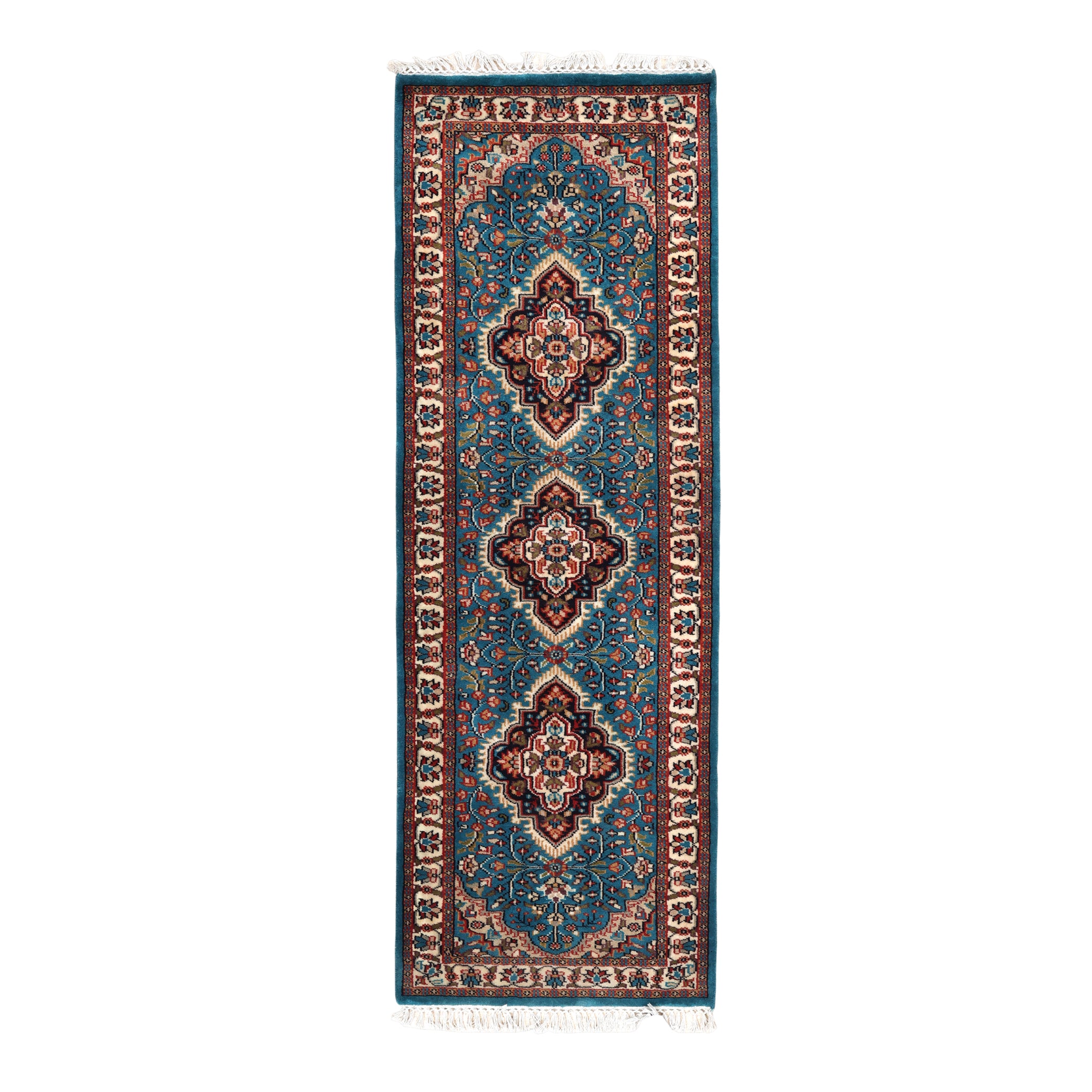 Highland Turquoise Hand-Knotted Wool Runner Rug