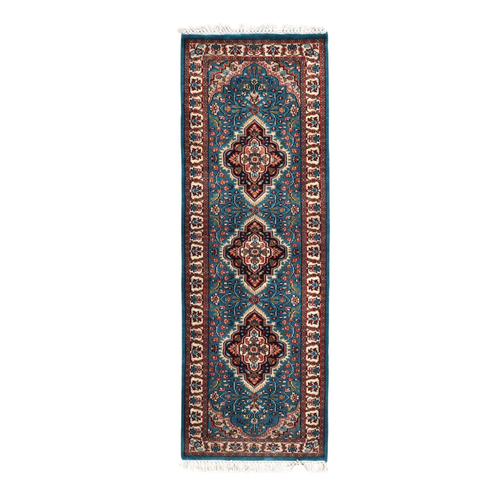 Highland Turquoise Hand-Knotted Wool Runner Rug