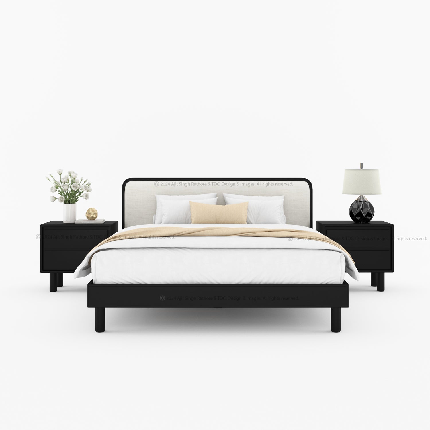 Carmel Platform Bed Frame With Upholstered Headboard Solid Wood