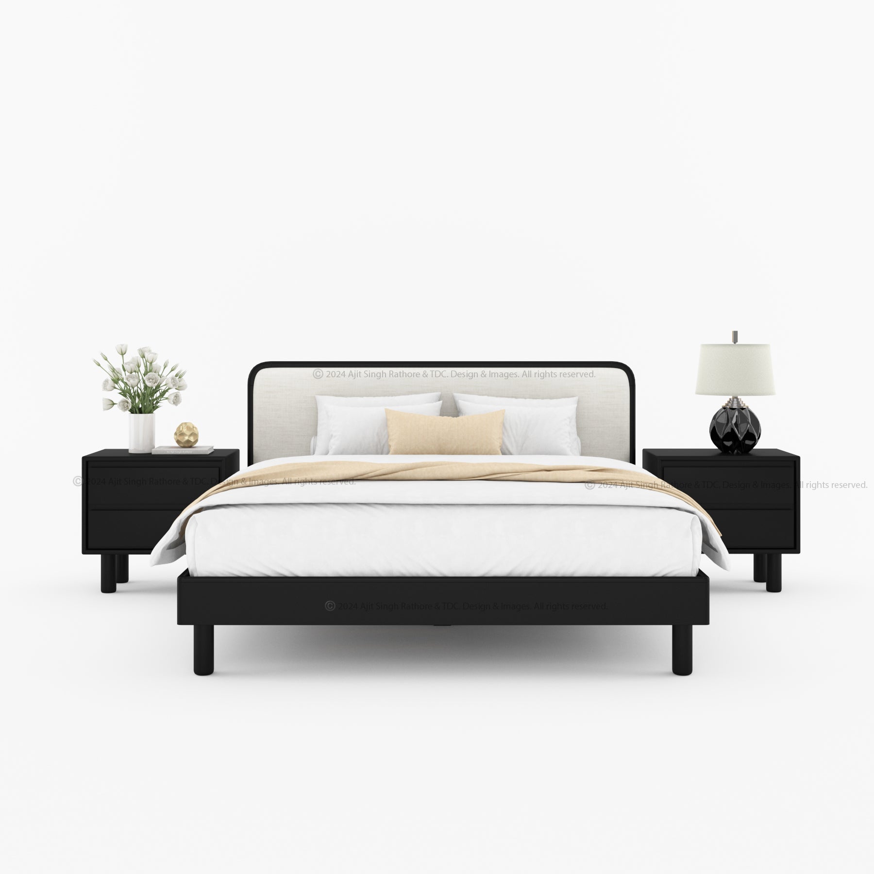Carmel Platform Bed Frame With Upholstered Headboard Solid Wood