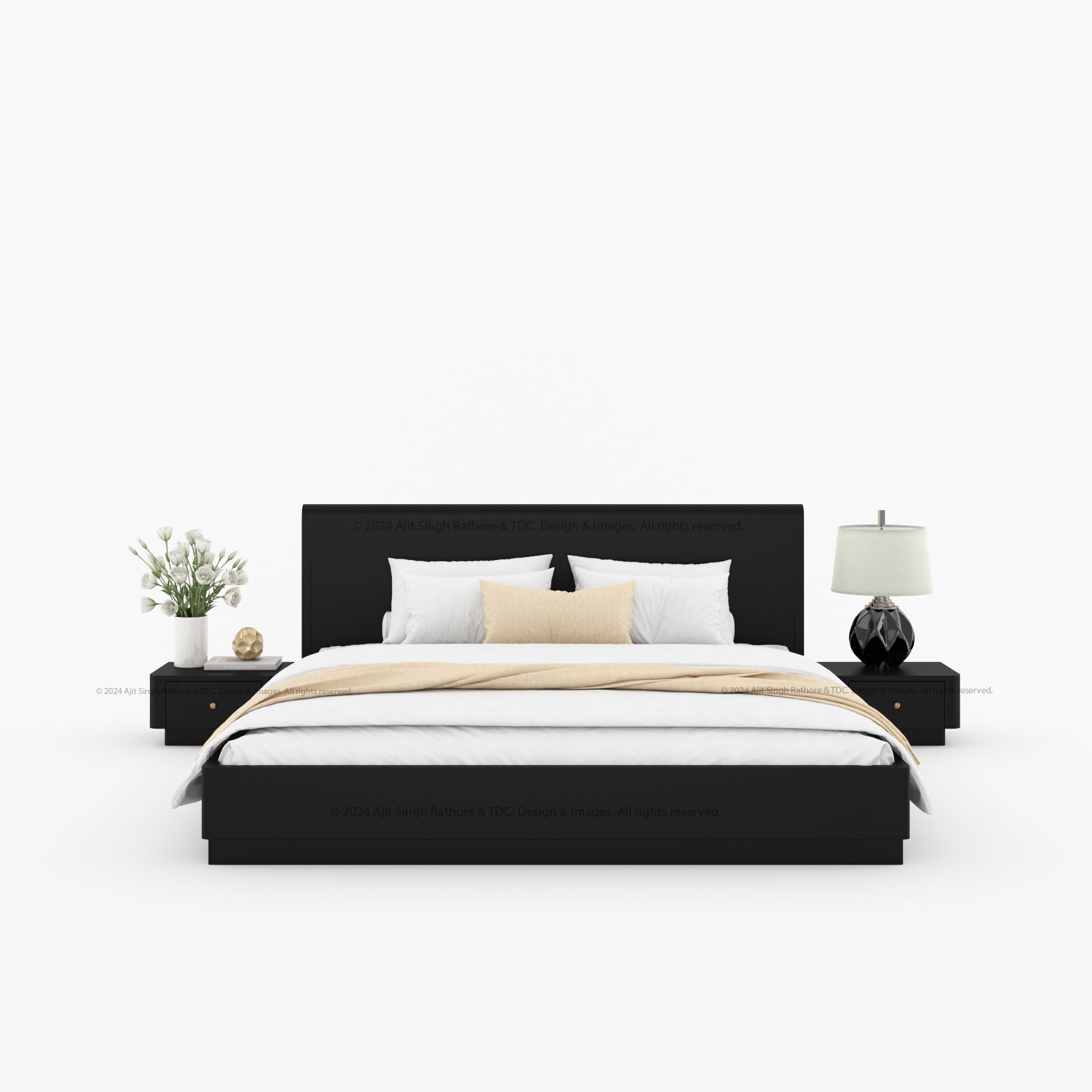 Auburn Solid Wood Pedestal Bed With Curved Edge Headboard