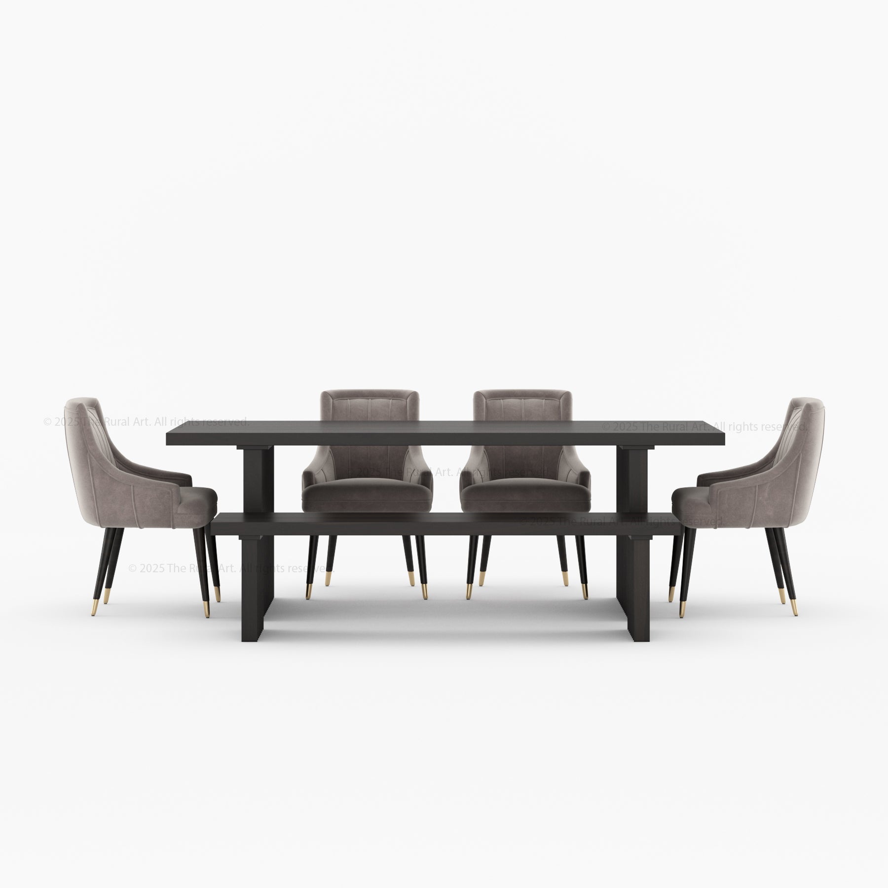Montecito Noir Dining Table Set Solid Wood with Bench & Chairs