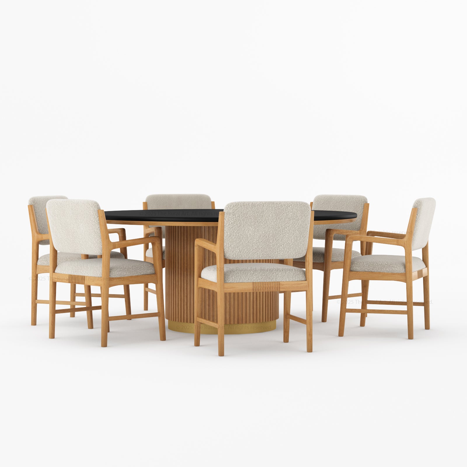 Auburn Fluted Round Dining Table and Chair Set Made of Solid Wood