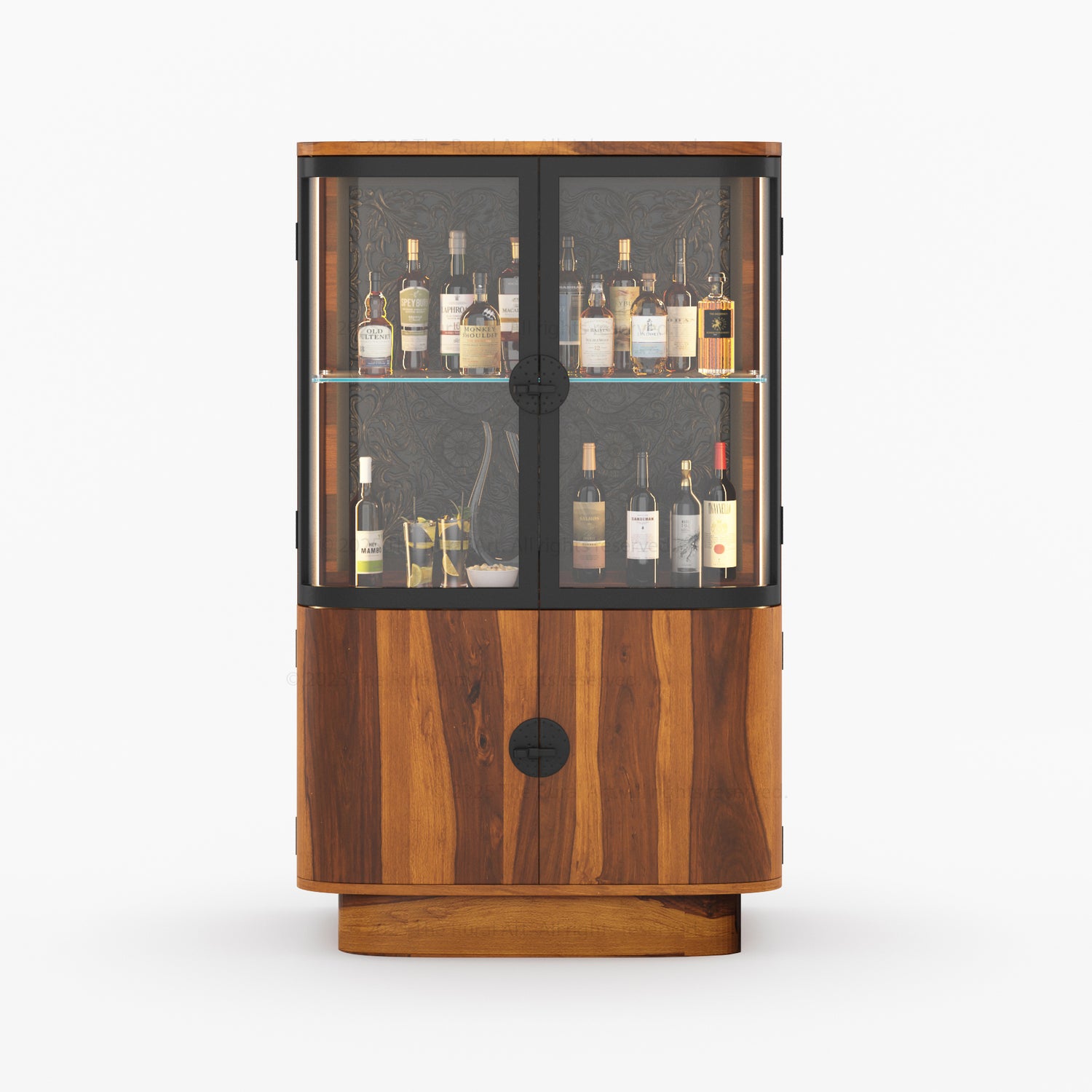 Woodinville Carved Bar Cabinet with Display Rack