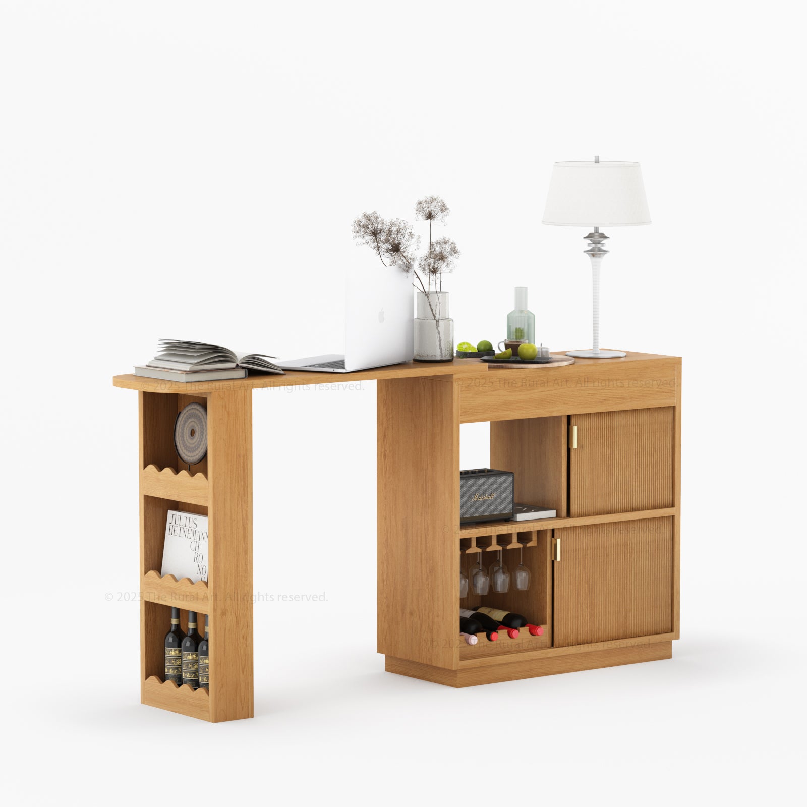 Palo Alto Folding Bar Desk Cabinet | Solid Wood with Wine Storage