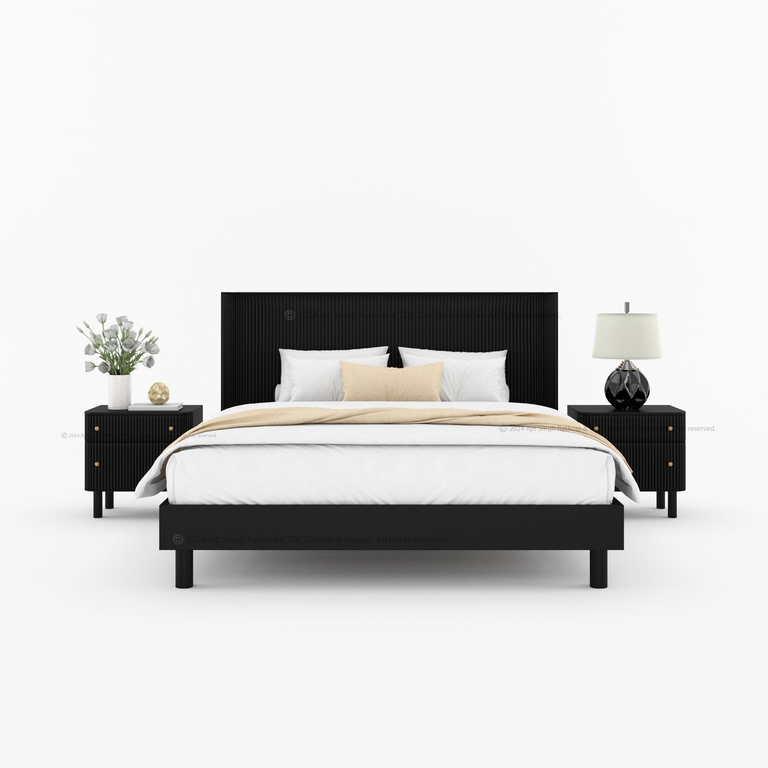 Richmond Platform Bed Frame with Fluted Headboard Made In Solid Indian Rosewood