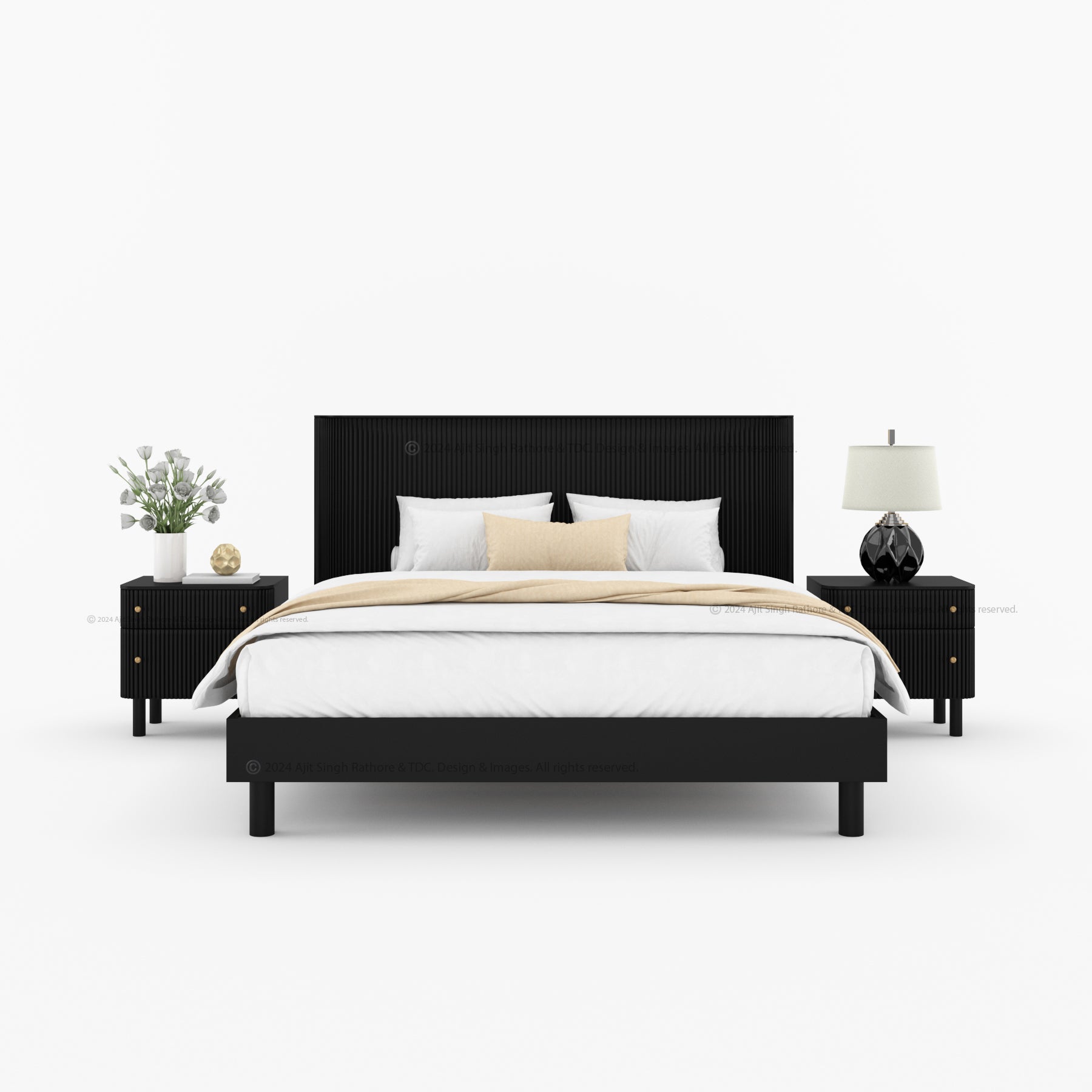 Richmond Platform Bed Frame with Fluted Headboard Made In Solid Indian Rosewood