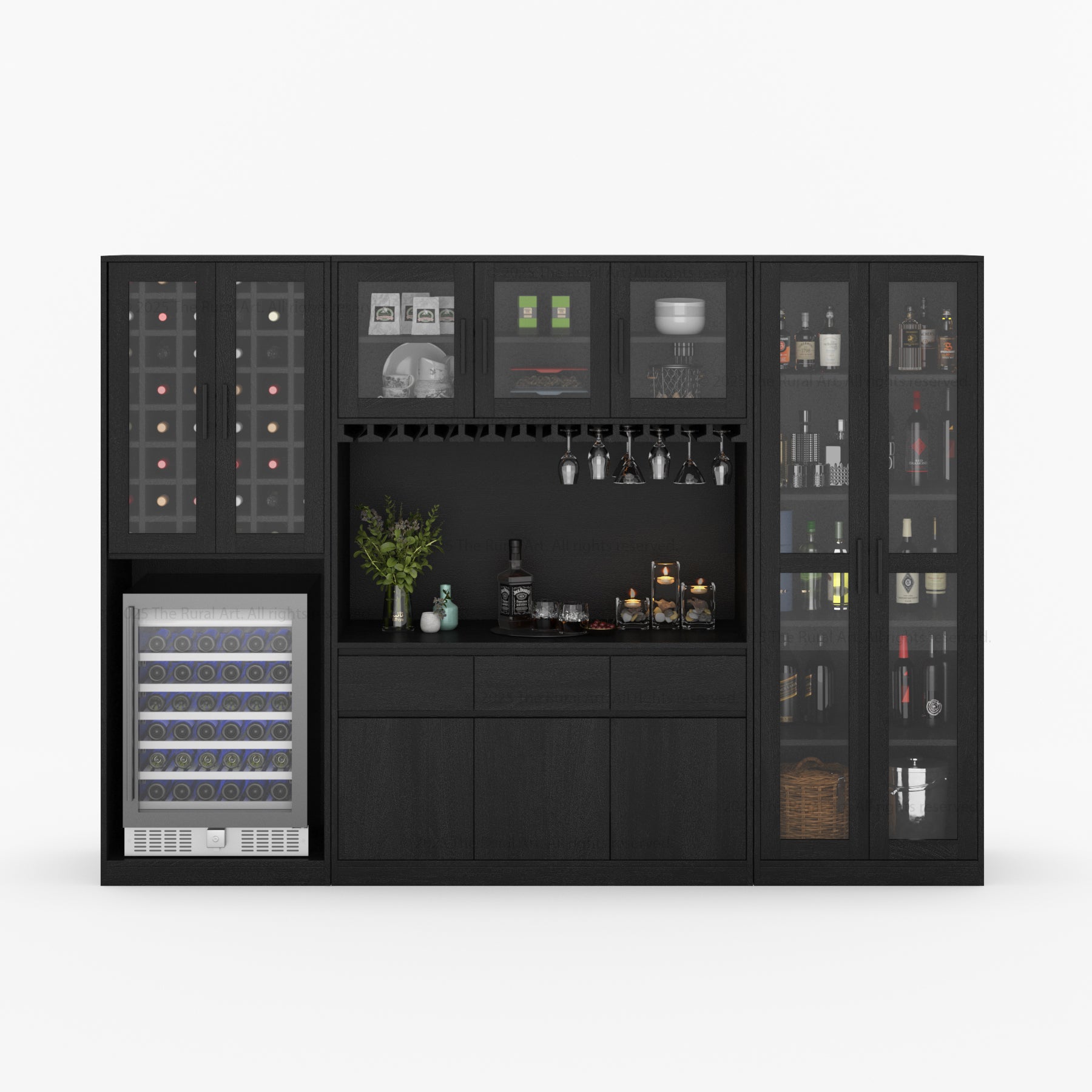 Black Wine Bar Cabinet with Fridge Space