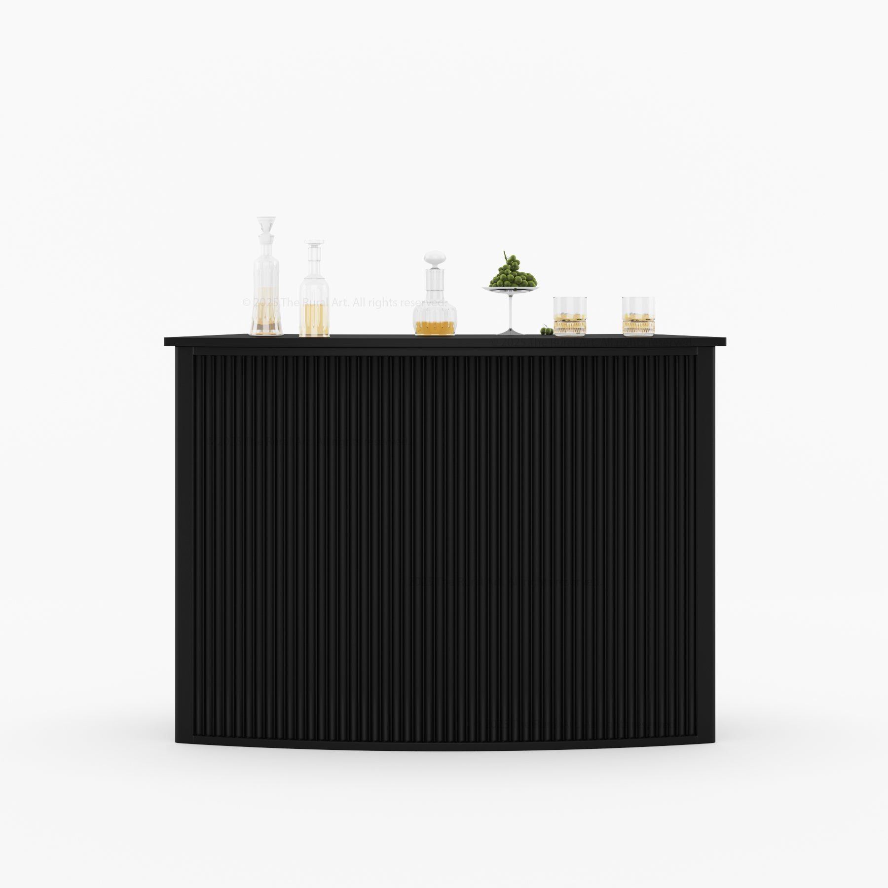 Monarch Modern Black Curved Bar Cabinet with Drawers & Shelves Made Of Solid Wood