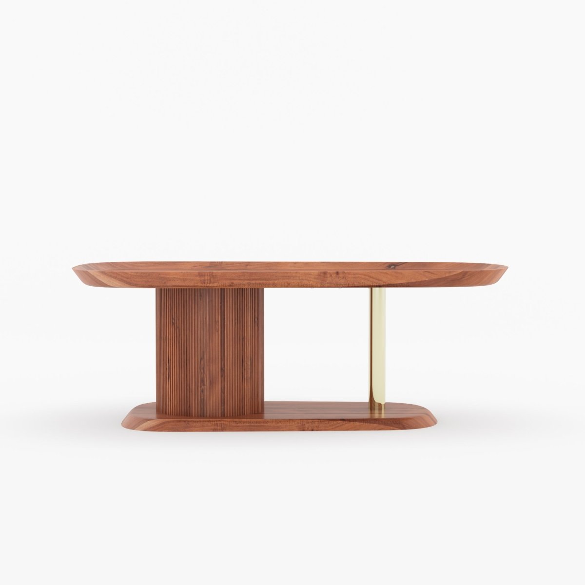 Chicago Coffee Table Rectangular Acacia Wood Top with Pedestal Base Brass Accent