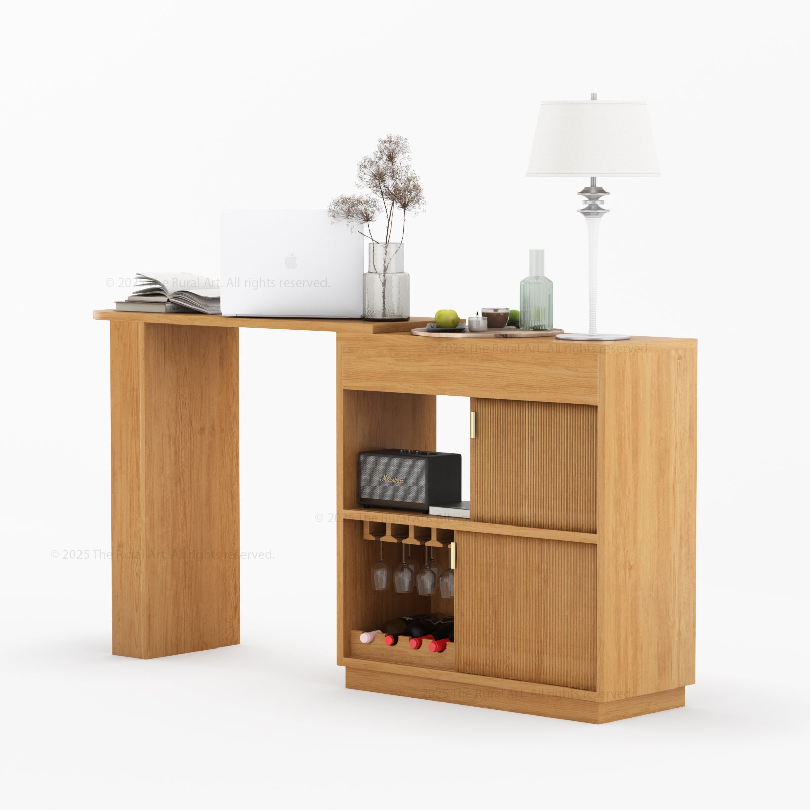 Palo Alto Folding Bar Desk Cabinet | Solid Wood with Wine Storage