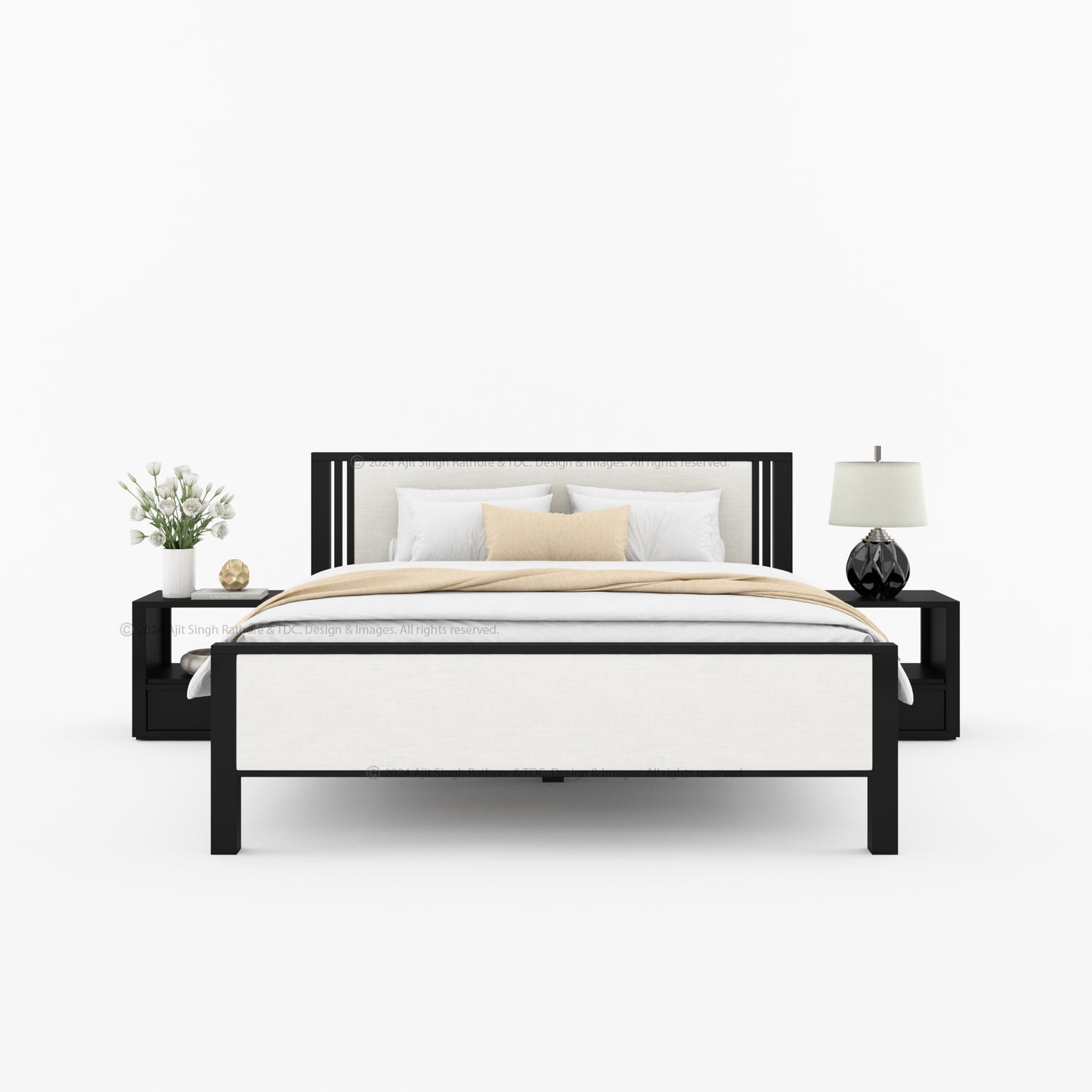 San Marino Premium Solid Indian Rosewood Upholstered Platform Bed