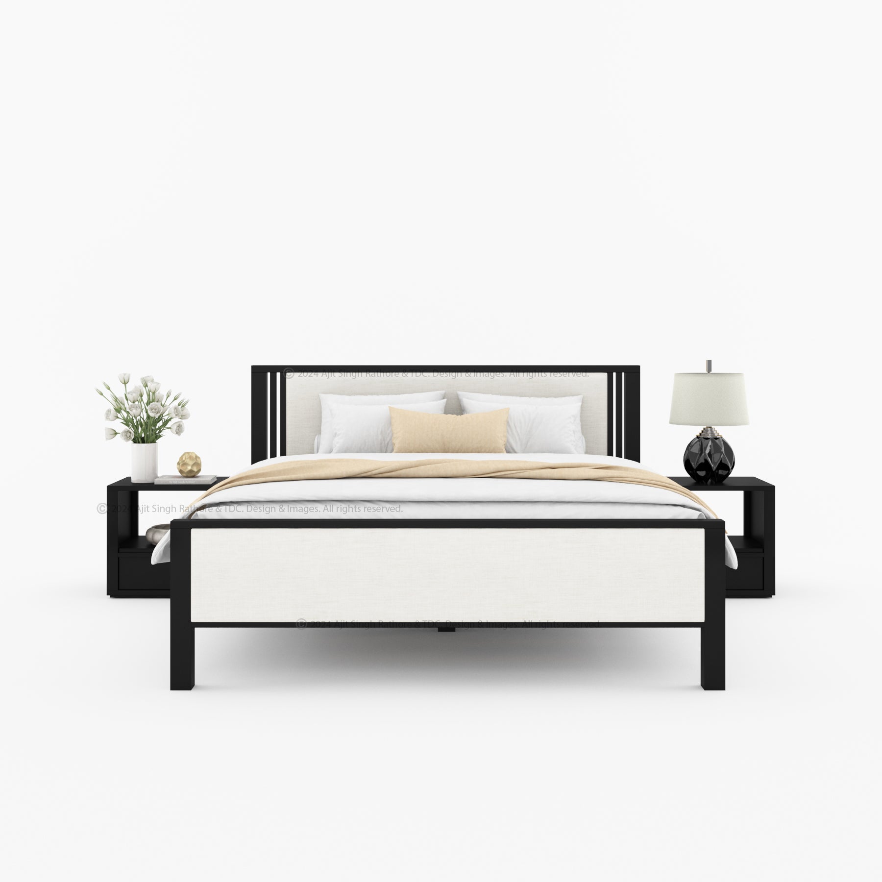 San Marino Premium Solid Indian Rosewood Upholstered Platform Bed