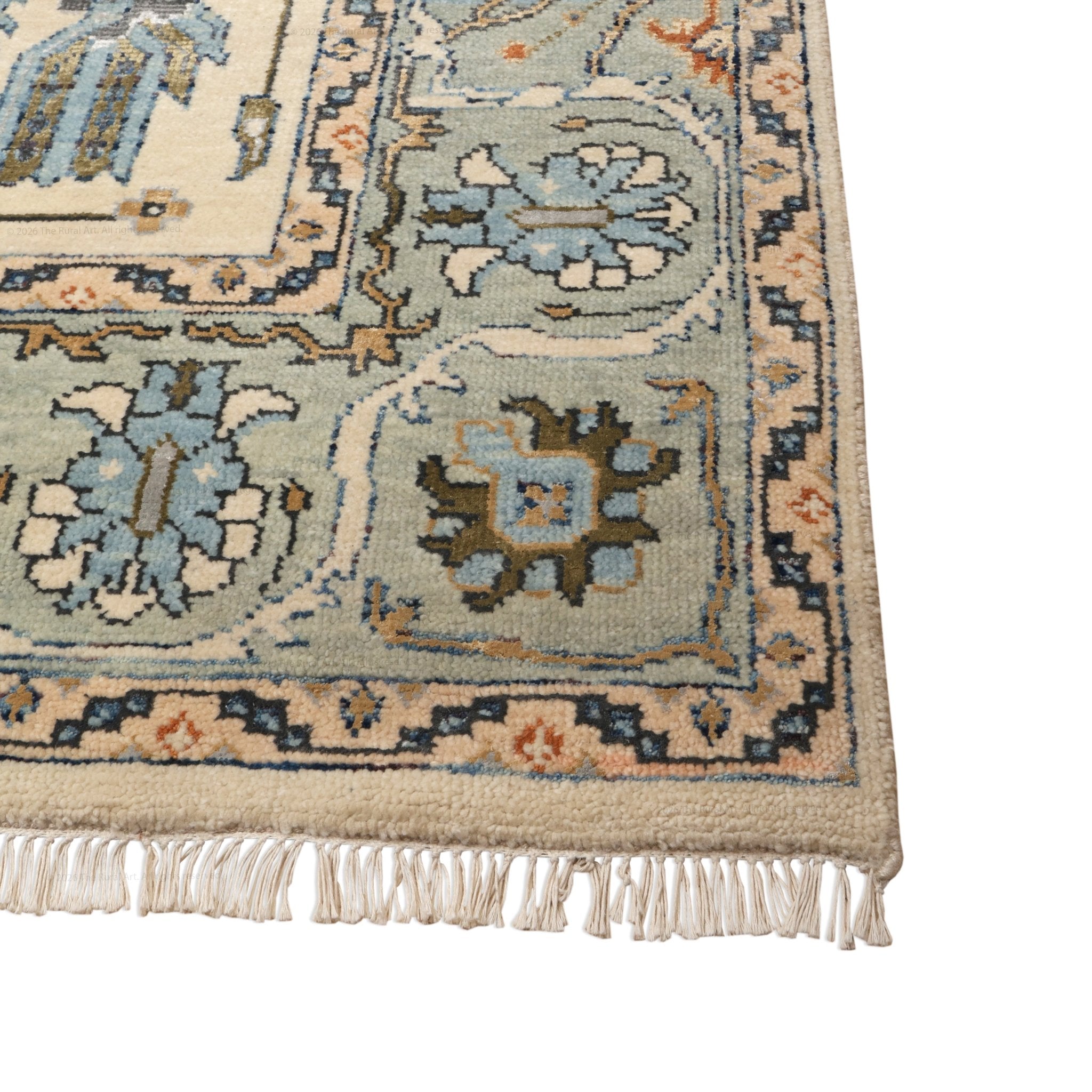 Sintra Vintage Oushak Hand-Knotted Wool Rug - Cream & Blue