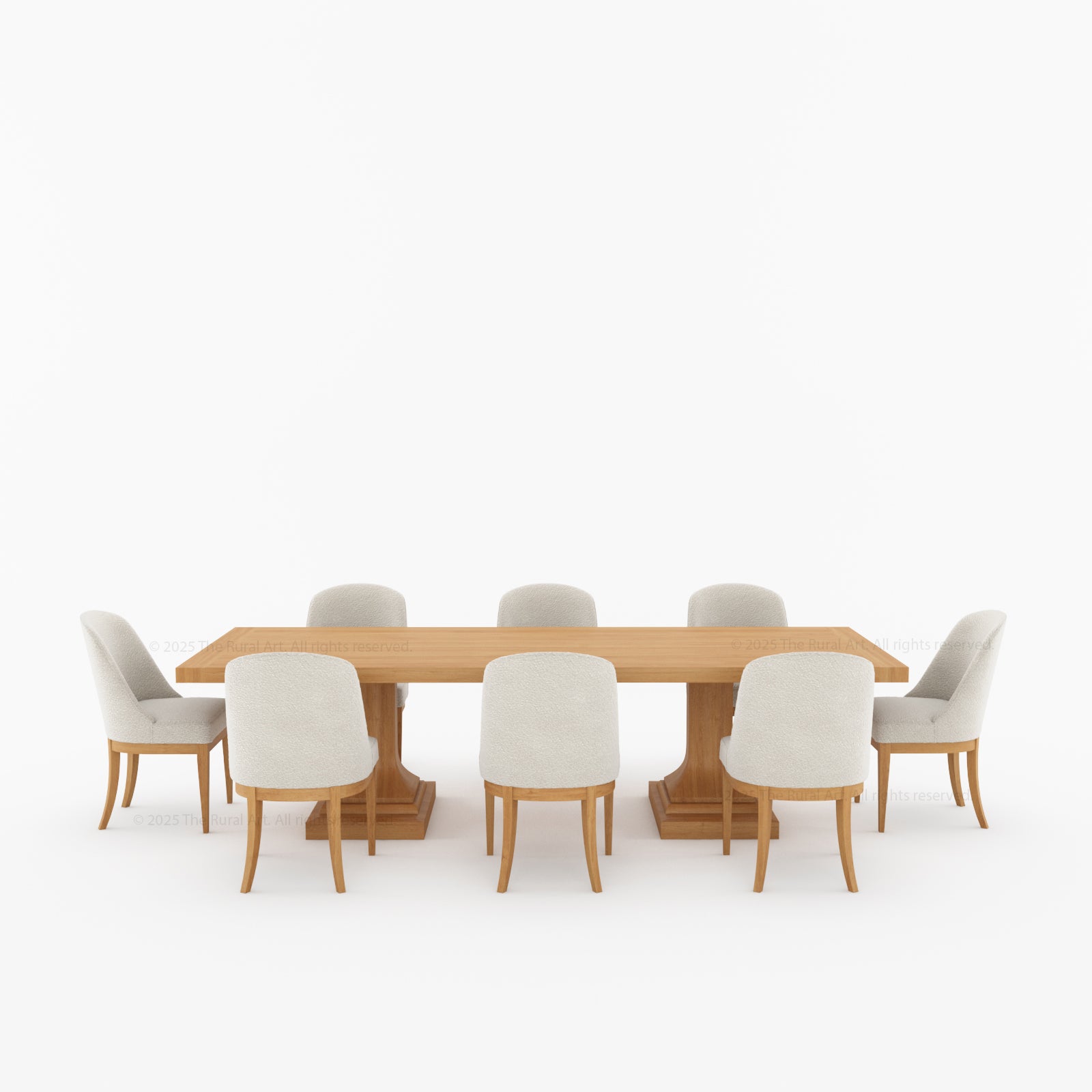 Medina Dining Table Set for 4, 6, 8 and 10 | Solid Wood Pedestal Table & Upholstered Chairs