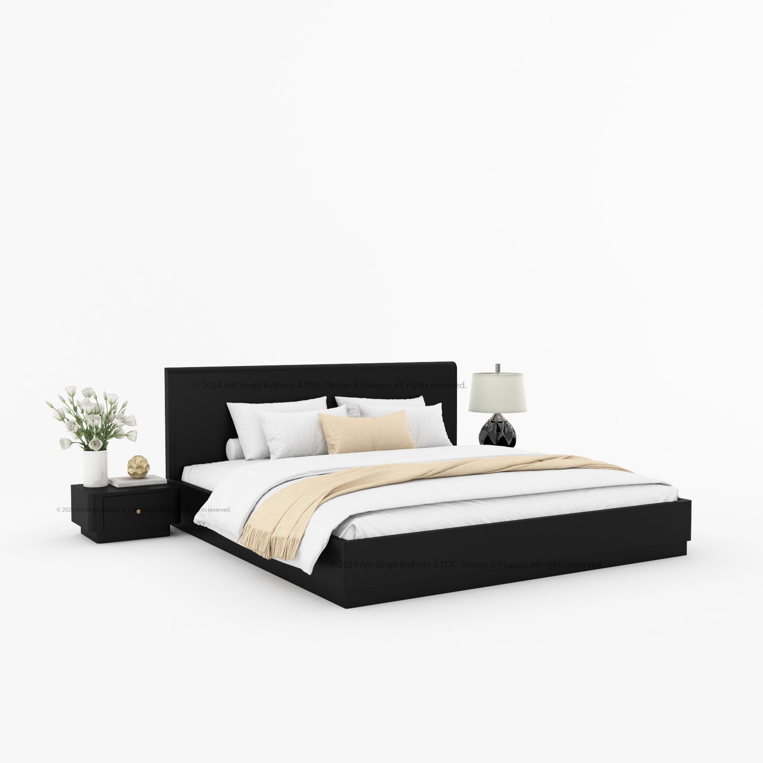 Auburn Solid Wood Pedestal Bed With Curved Edge Headboard