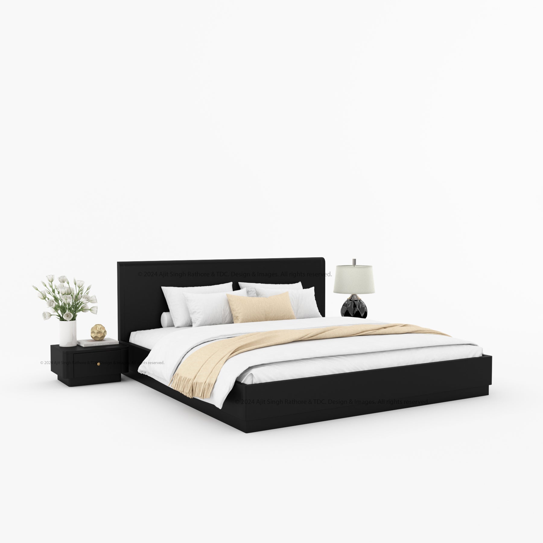 Auburn Solid Wood Pedestal Bed With Curved Edge Headboard