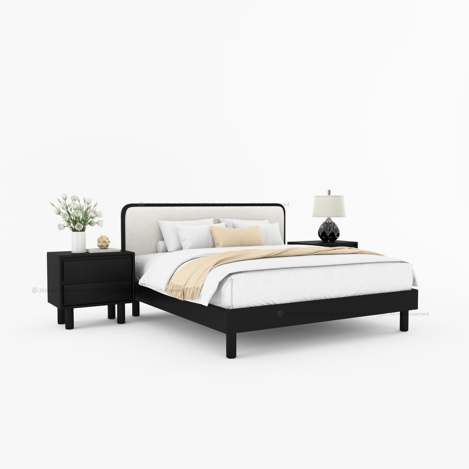 Carmel Platform Bed Frame With Upholstered Headboard Solid Wood