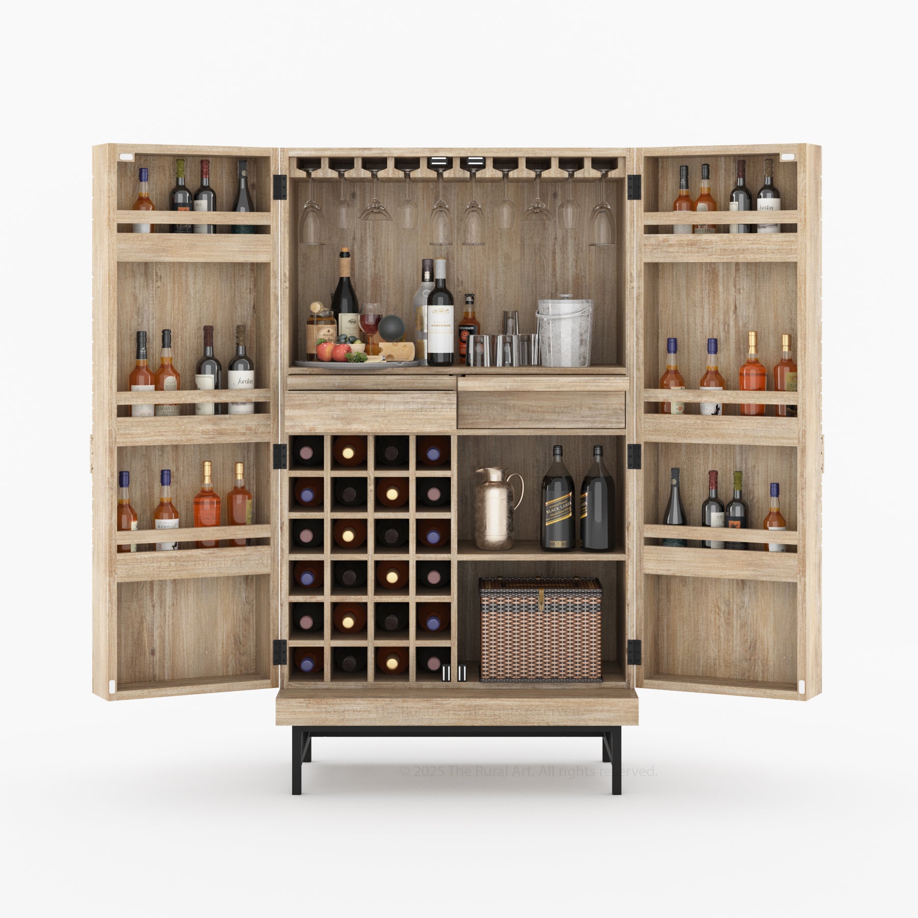 Charleston Rustic Modern Tall Bar Cabinet With Wine Storage