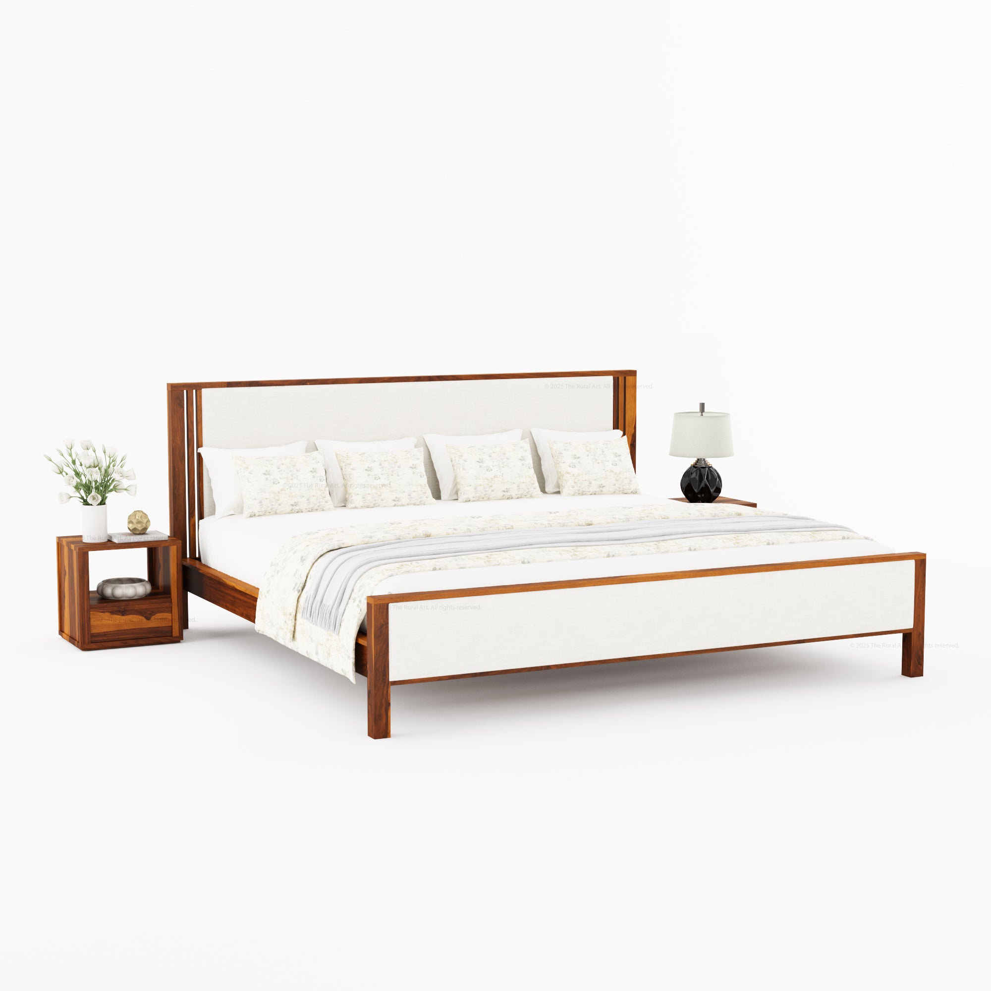San Marino Premium Solid Indian Rosewood Upholstered Platform Bed