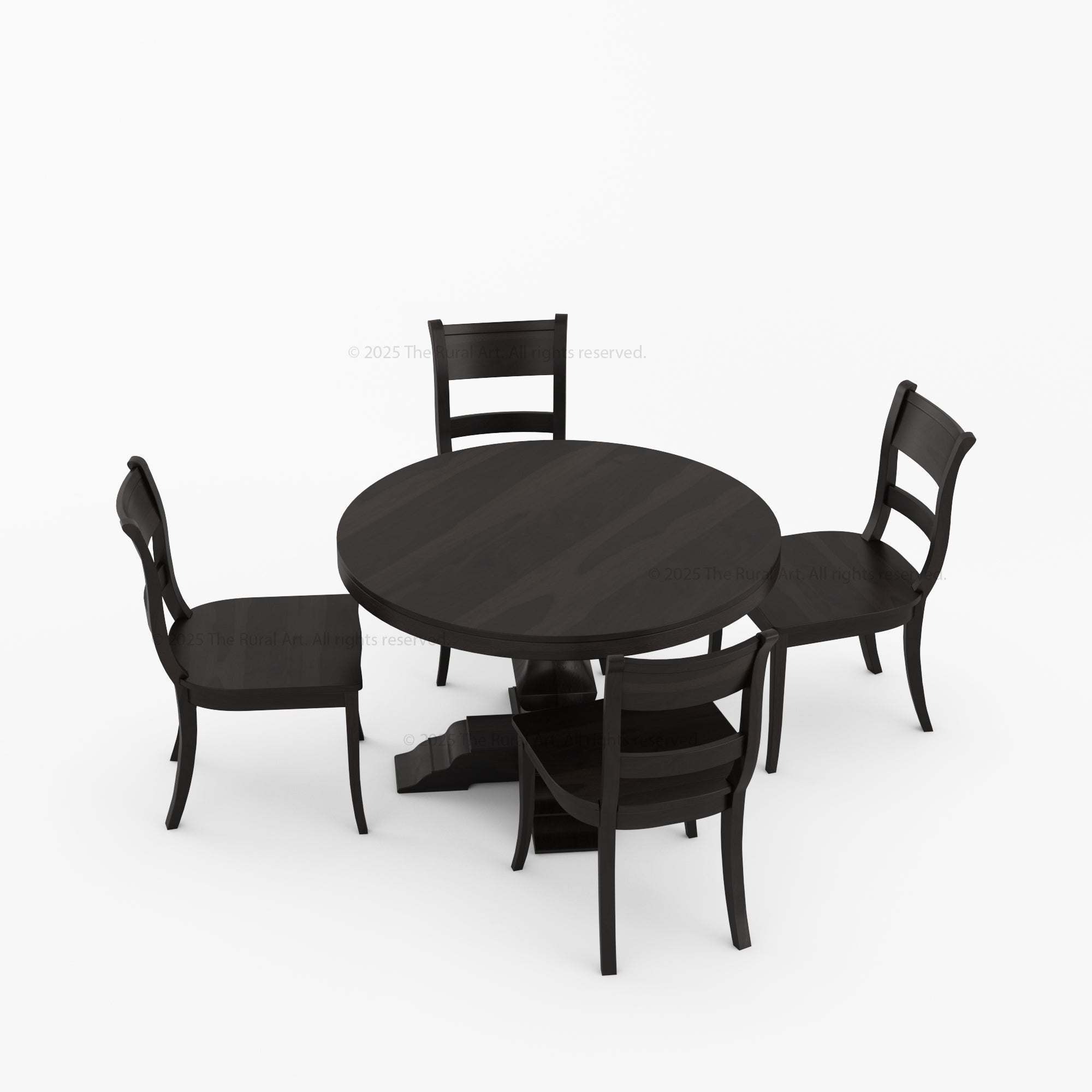 Benton Round Solid Wood Pedestal Base Dining Table and Chair Set